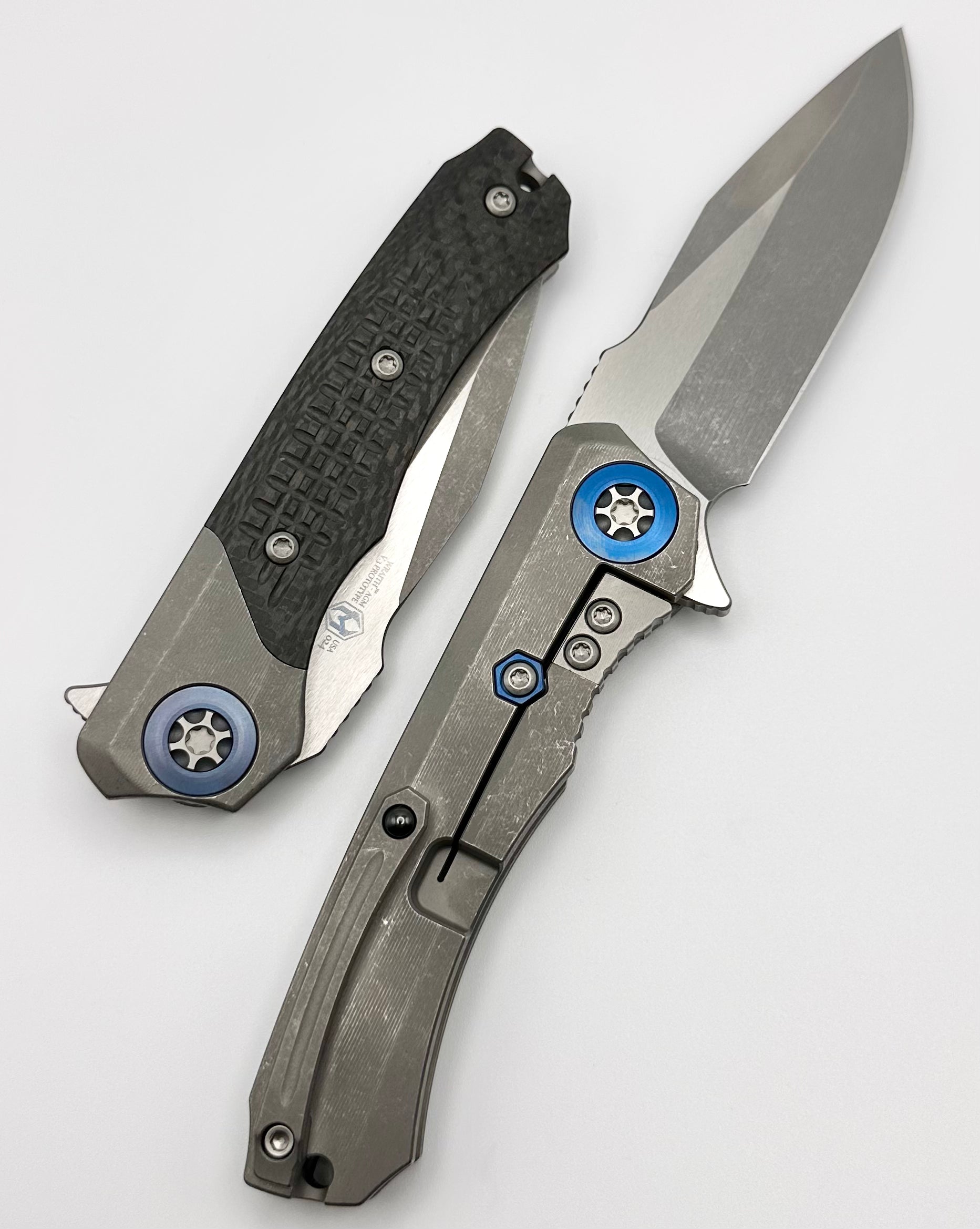 Heretic Knives Wraith V3 Prototype Milled Carbon Fiber w/ Blue Ti Accents & MagnaCut