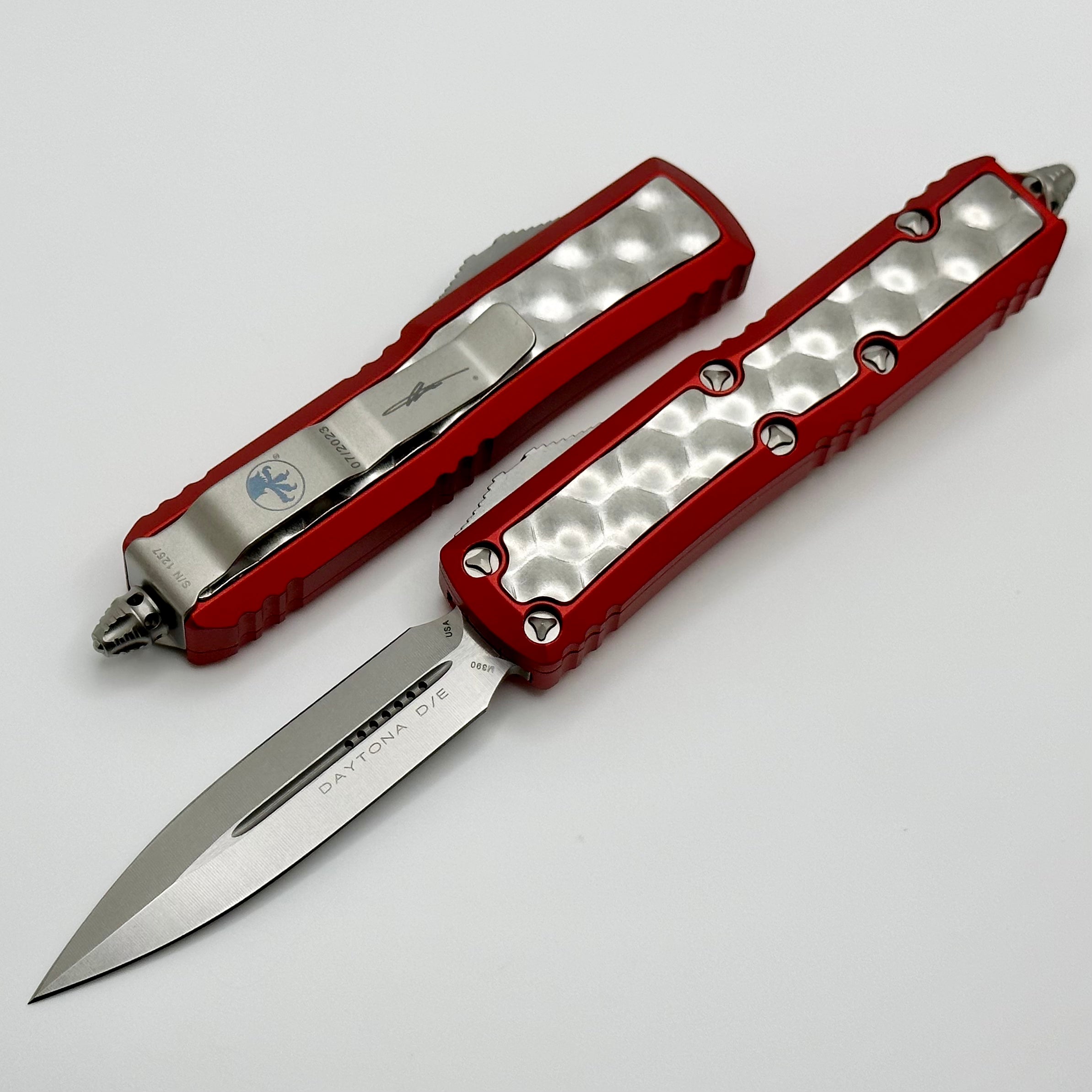 Microtech Red Daytona w/ Brute Bubble Inlays & Stonewash Double Edge Signature Series 126-10RDBIS