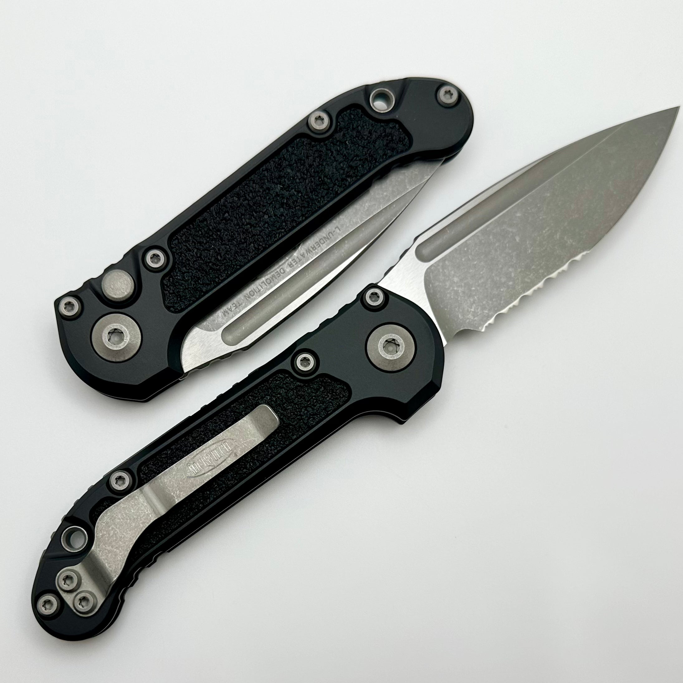 Microtech Knives LUDT Gen III Apocalyptic Partial Serrated Drop Point w/ Black Handle 1135-11AP