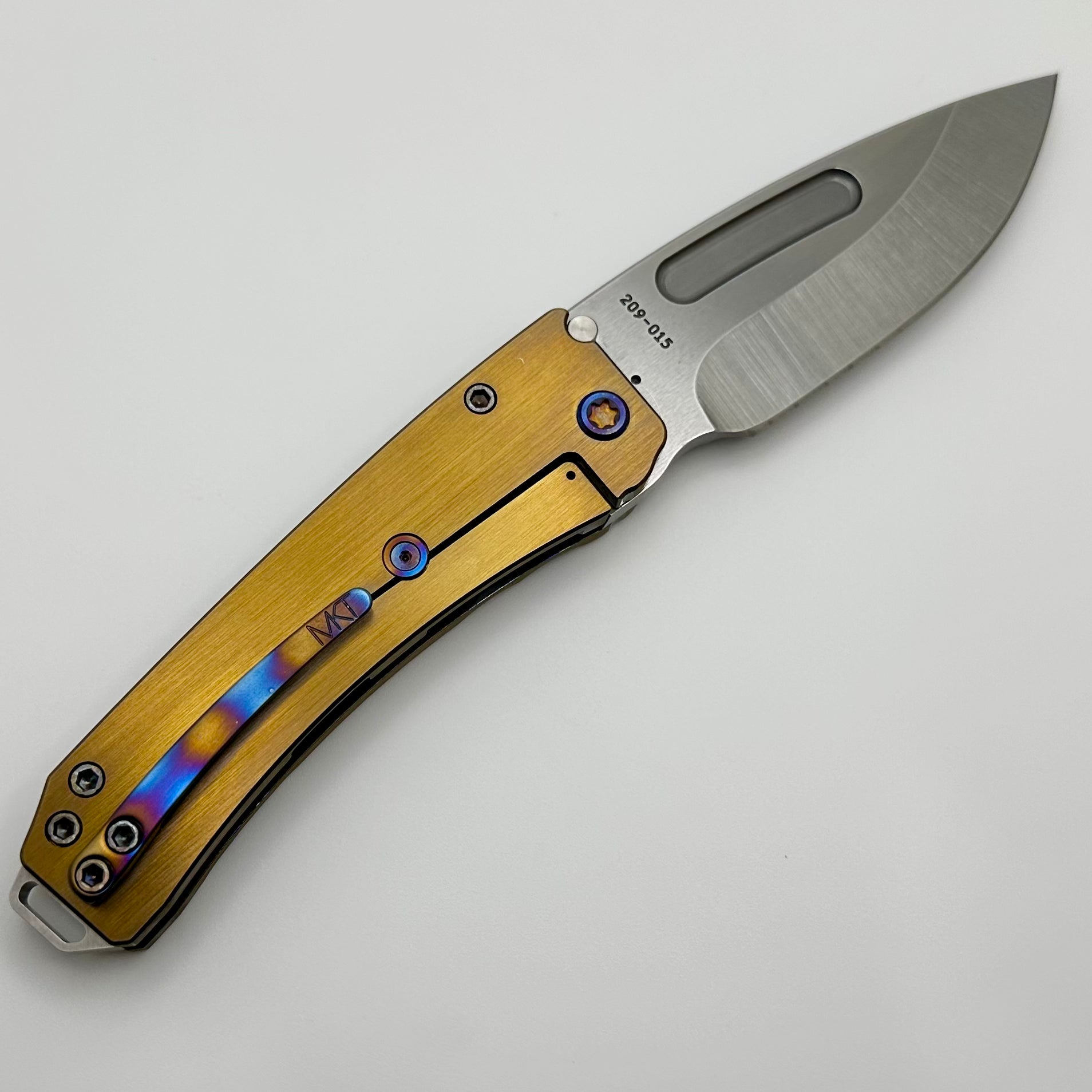 Medford Midi Marauder Tumbled S45 Drop Point & Brushed/Bronze Grooved/Scallops Handles w/ Flamed Hardware