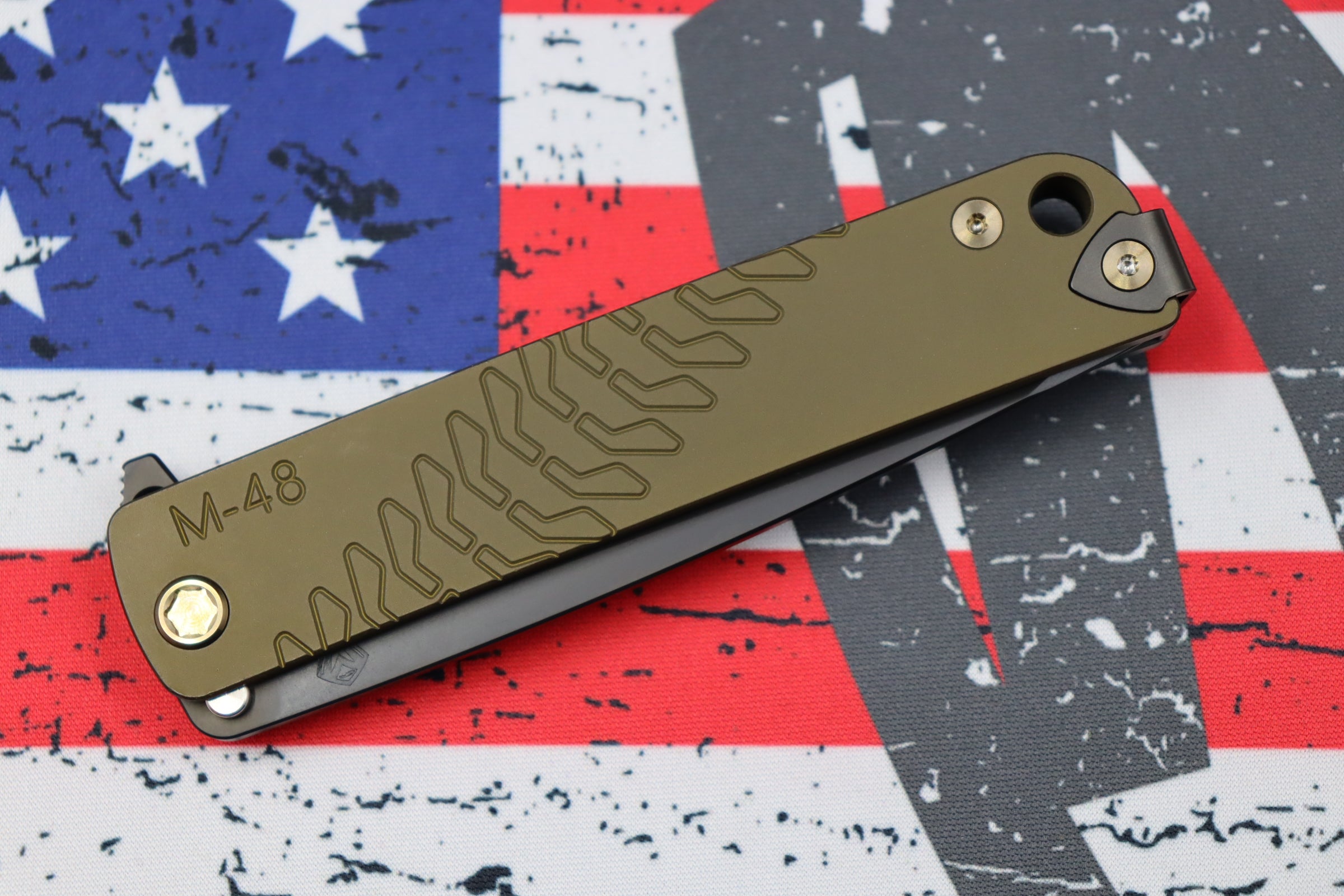 Medford M-48 Mustard Green Aluminum Handle w/ PVD Spring & Bronze Hardware w/ PVD Clip & PVD S35VN