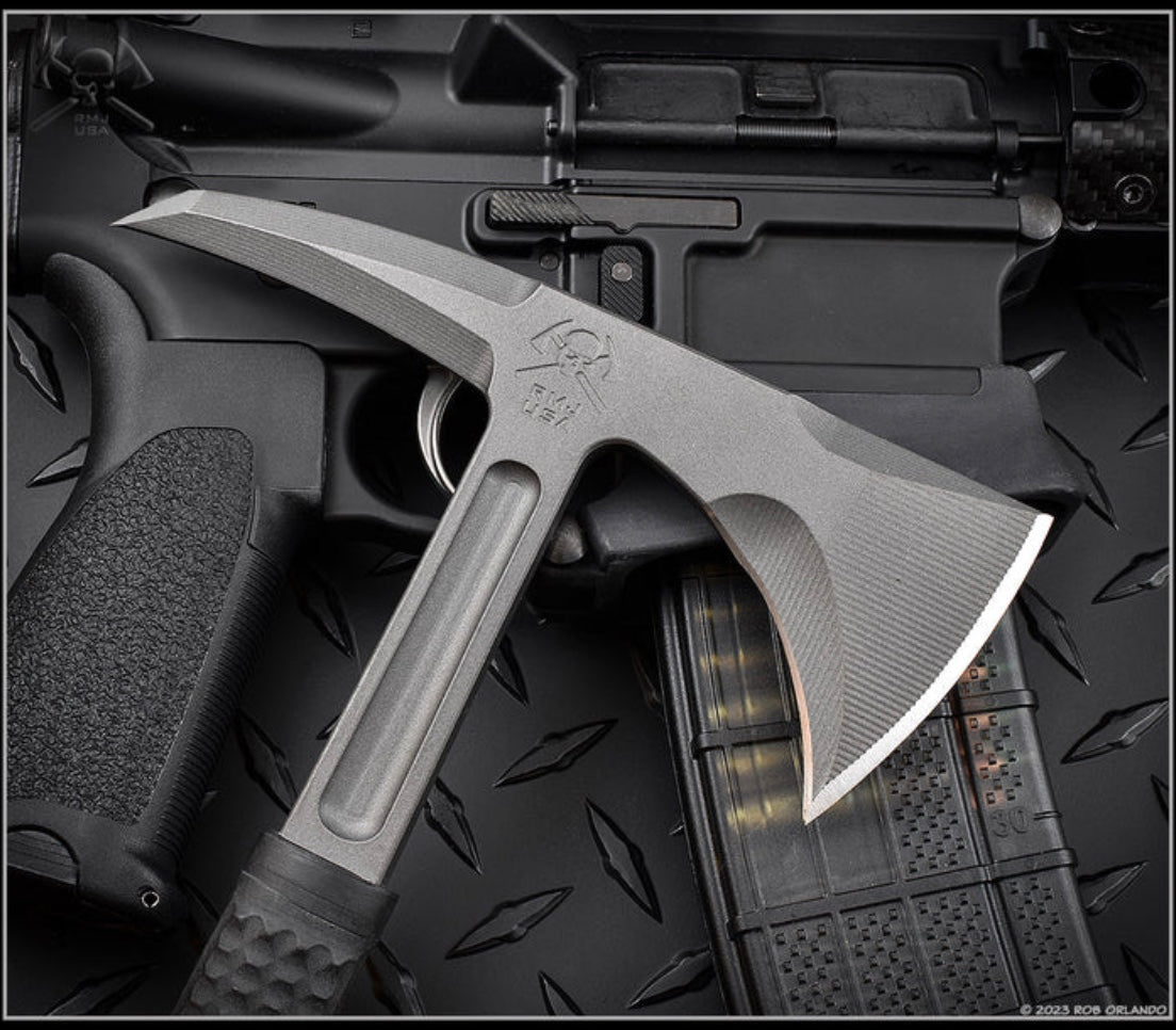 RMJ Tactical S13 Shrike Black Spiked Tomahawk W/ Black G-10 & 80CRV2