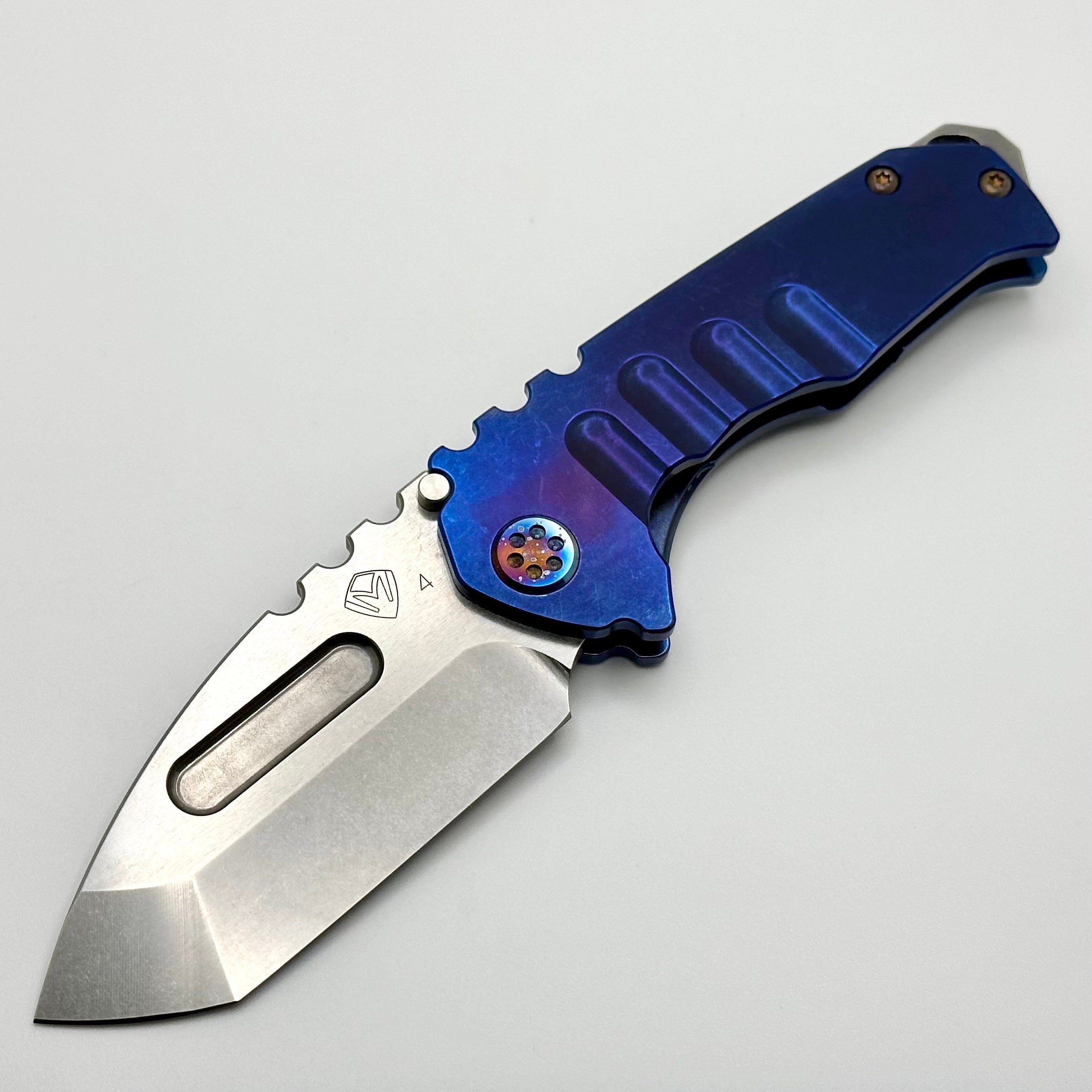 Medford Praetorian Genesis T Blue Tumbled Handles w/ Flamed Hardware & Galaxy Clip w/ S45VN Tumbled Tanto