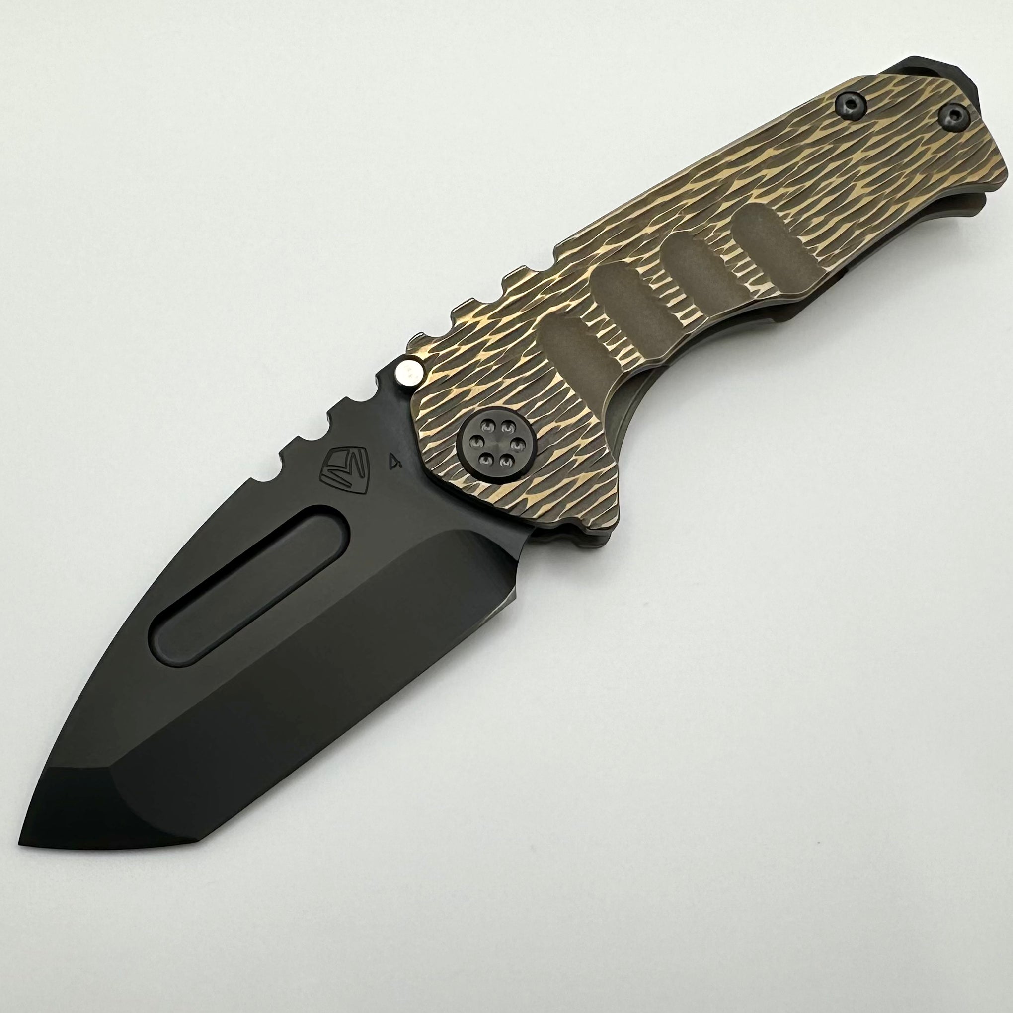 Medford Praetorian Genesis T Bead Blast/Brushed/Bronze Dragon Skin Handles w/ PVD Hardware/Clip & S45VN PVD Tanto