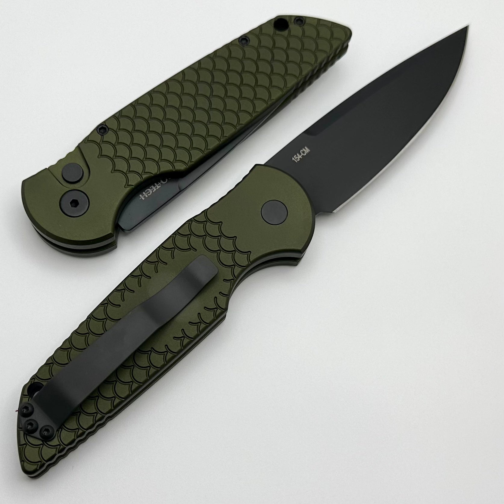 Pro-Tech TR-3 X1 Green “Fish Scale” Handle & Black 154-CM TR-3 X1 Green