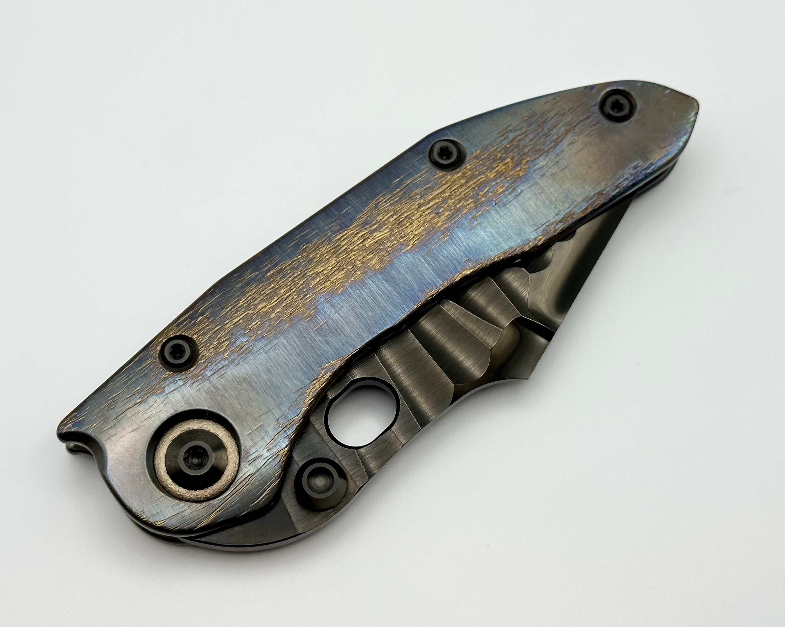 Marfione Custom Knives & Borka Blades Stitch w/ DLC Diamond Wash Rocked Double Star Grind M390 & Cosmic Titanium