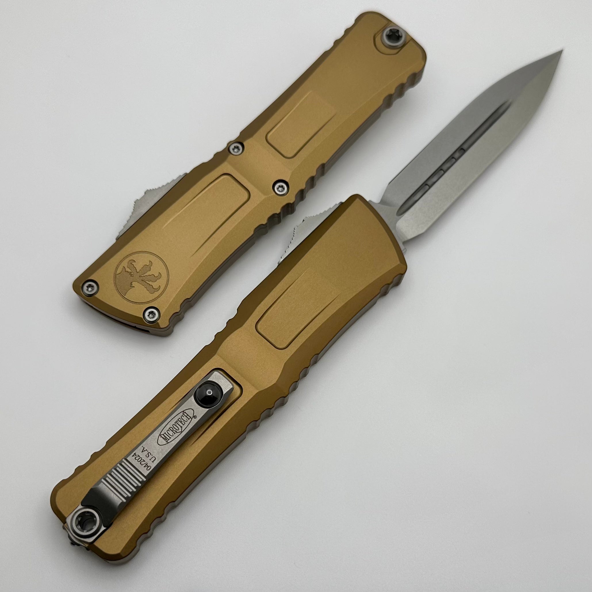 Microtech Knives Combat Troodon Gen III Stonewash Double Edge w/ Tan Handle 1142-10TA