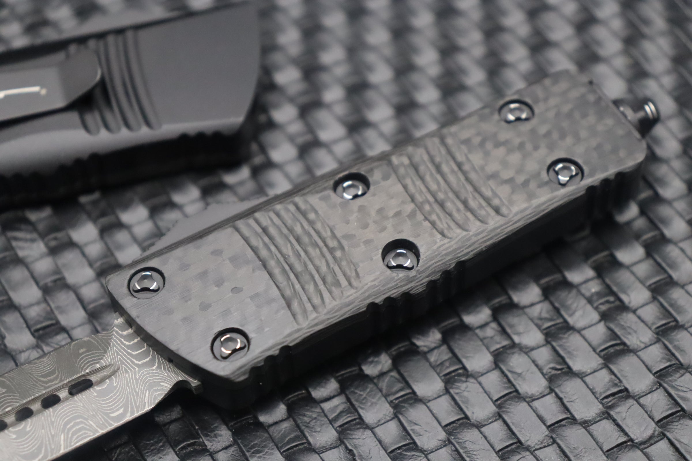 Microtech Mini Troodon D/E Damascus Carbon Fiber Top 238-16CFS