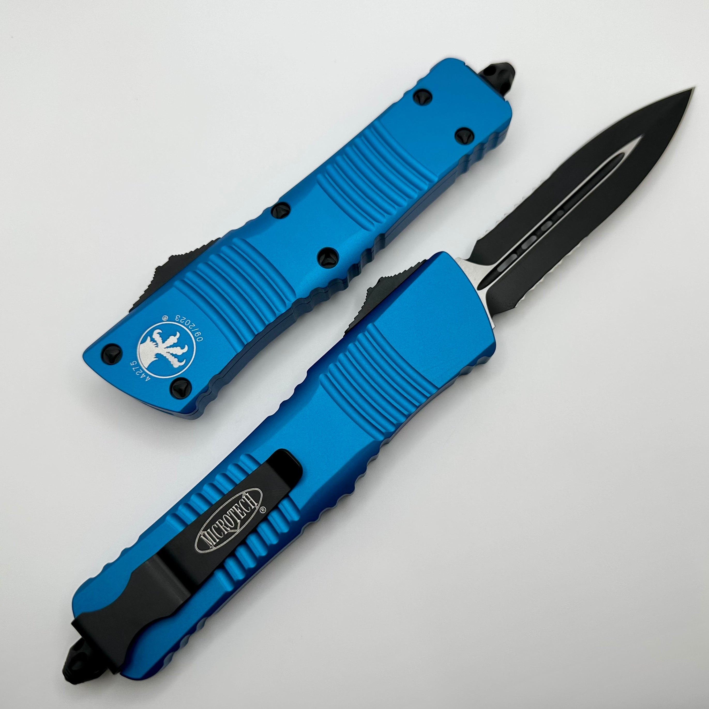 Microtech Combat Troodon D/E Black Partial Serrated & Blue 142-2BL