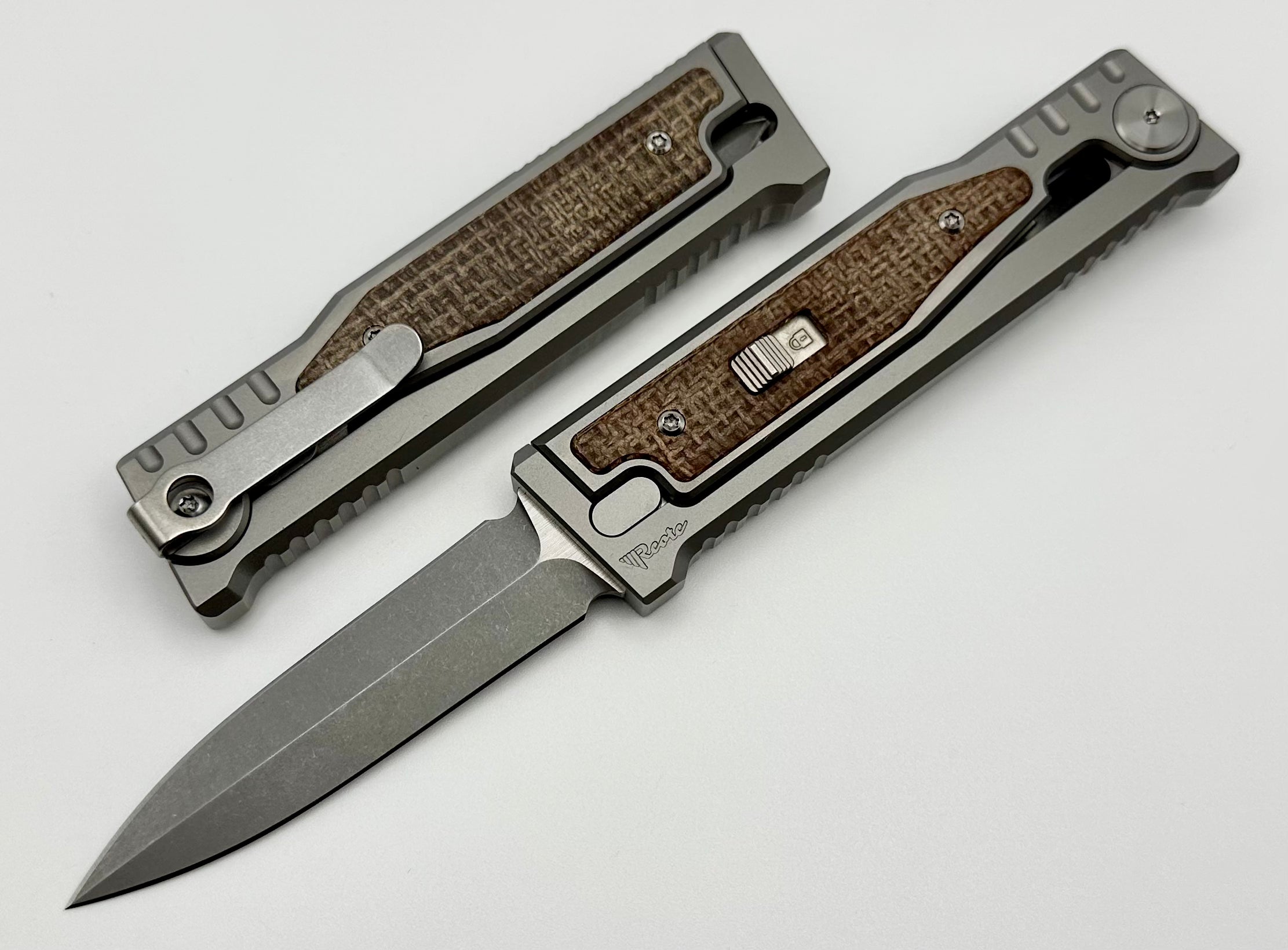 Reate EXO M Burlap Micarta & Two Tone Double Edge 3V