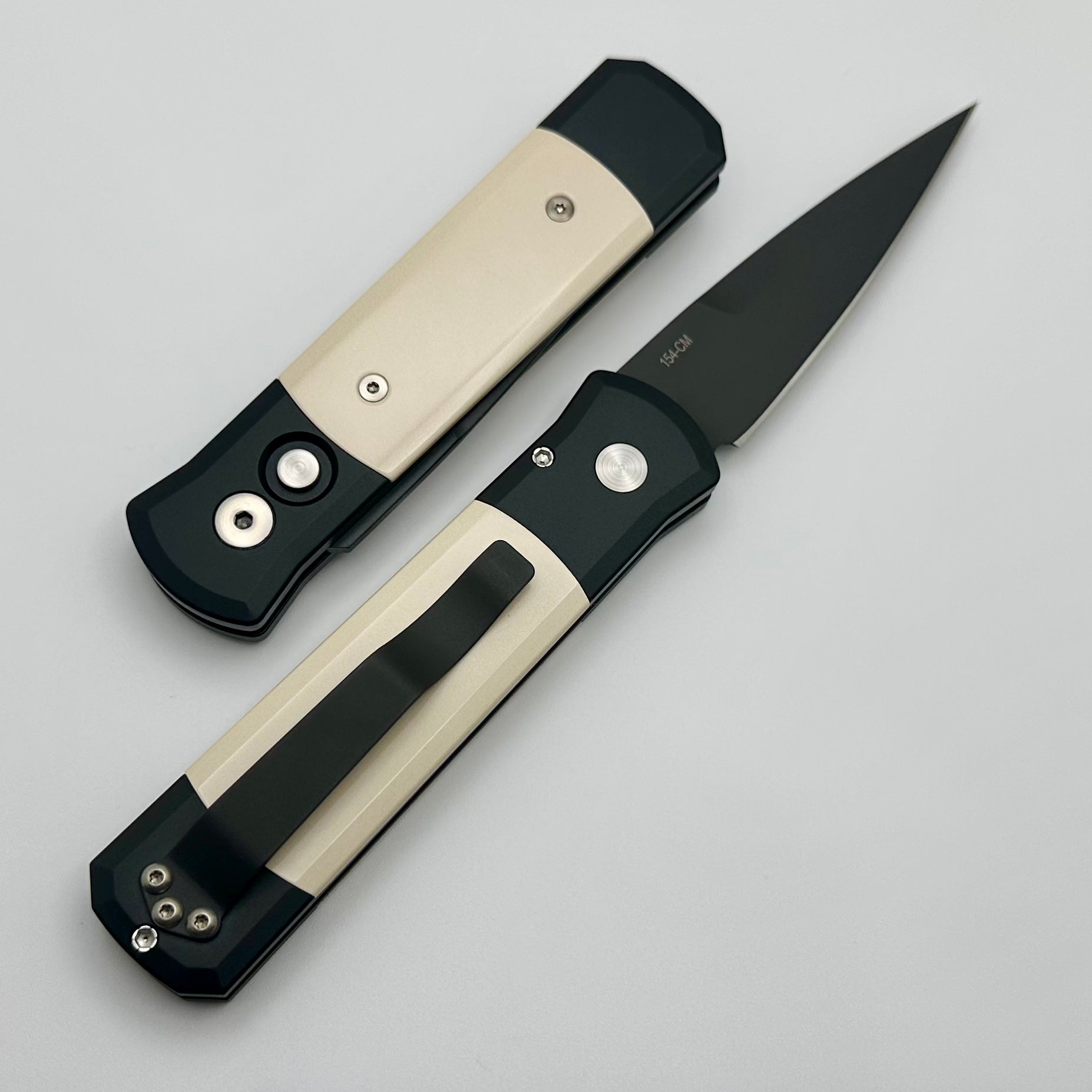 Pro-Tech Godson Tuxedo Black Handles w/ Ivory Micarta Inlays & Black 154-CM Blade 752