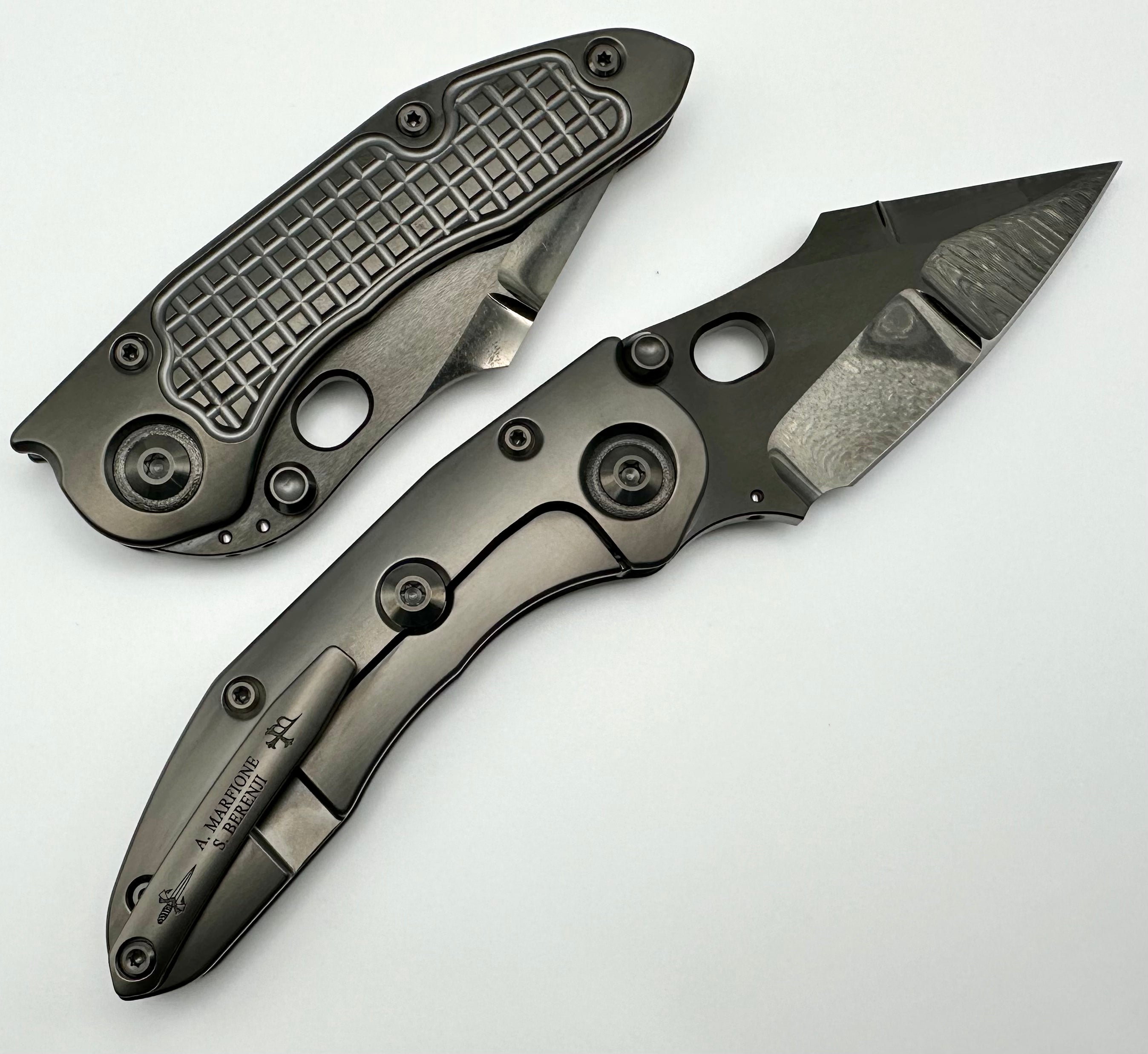 Marfione Custom Knives & Borka Blades Blackout Frag DLC w/ DLC Cracked Diamond Wash Double Star Grind M390