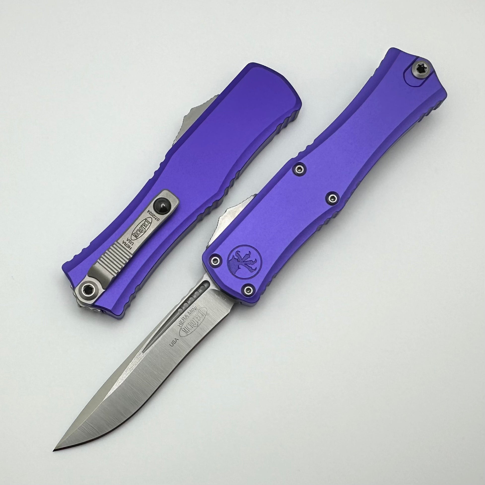 Microtech Knives Mini Hera Satin Recurve M390MK w/ Purple Handle 1705M-4PU