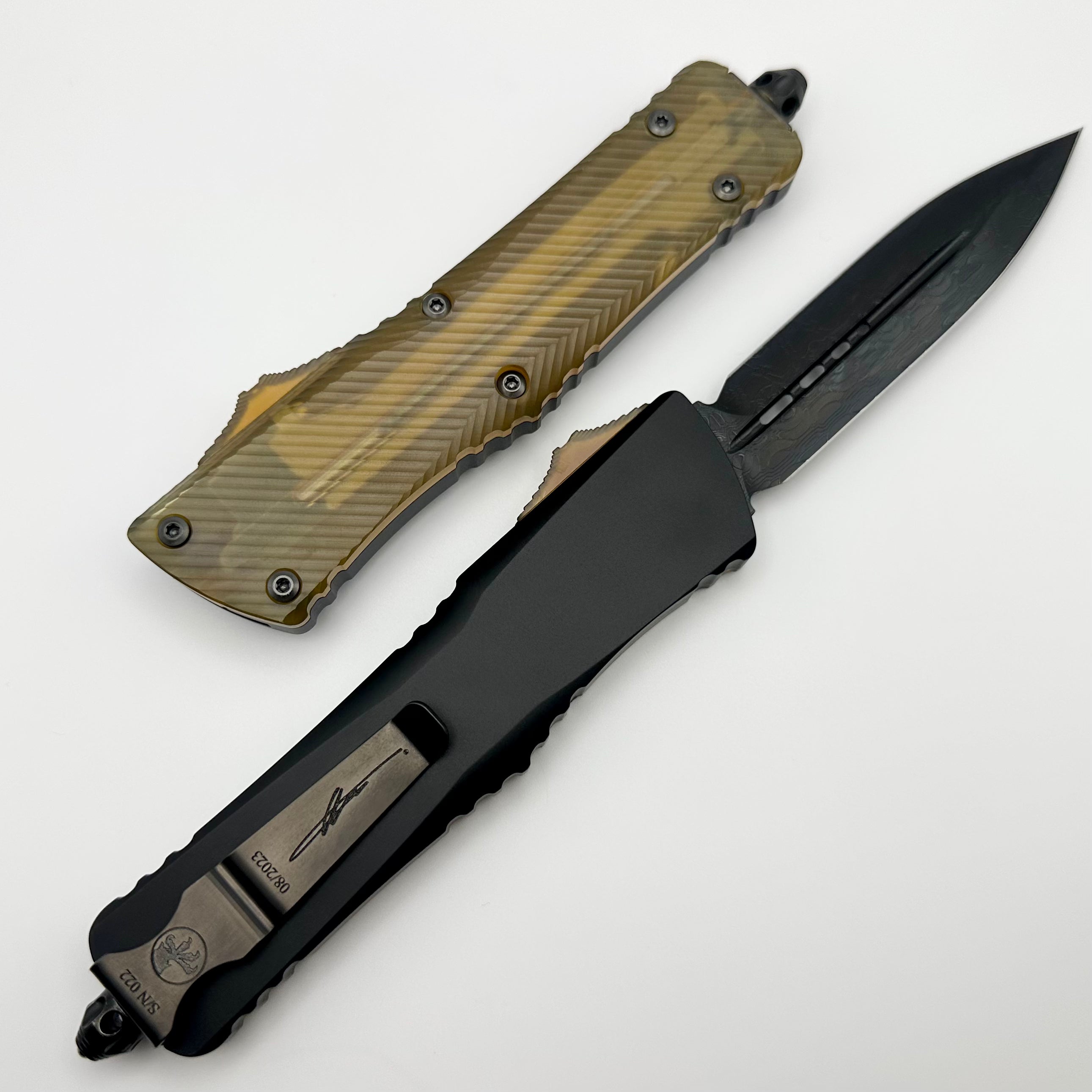 Microtech Combat Troodon Fluted Ultem Top/Button w/ DLC Damascus Double Edge 142-16DLCTULS