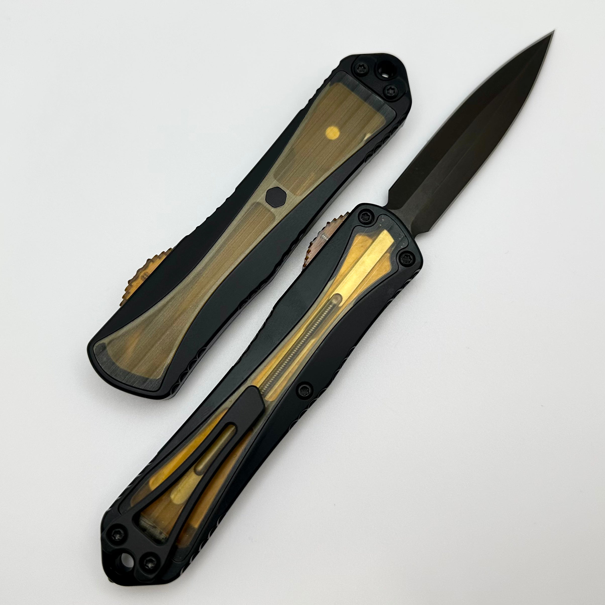 Heretic Knives Manticore E Black Handle w/ Ultem Inlays/Button & DLC MagnaCut Double Edge H028-6A-ULTEM