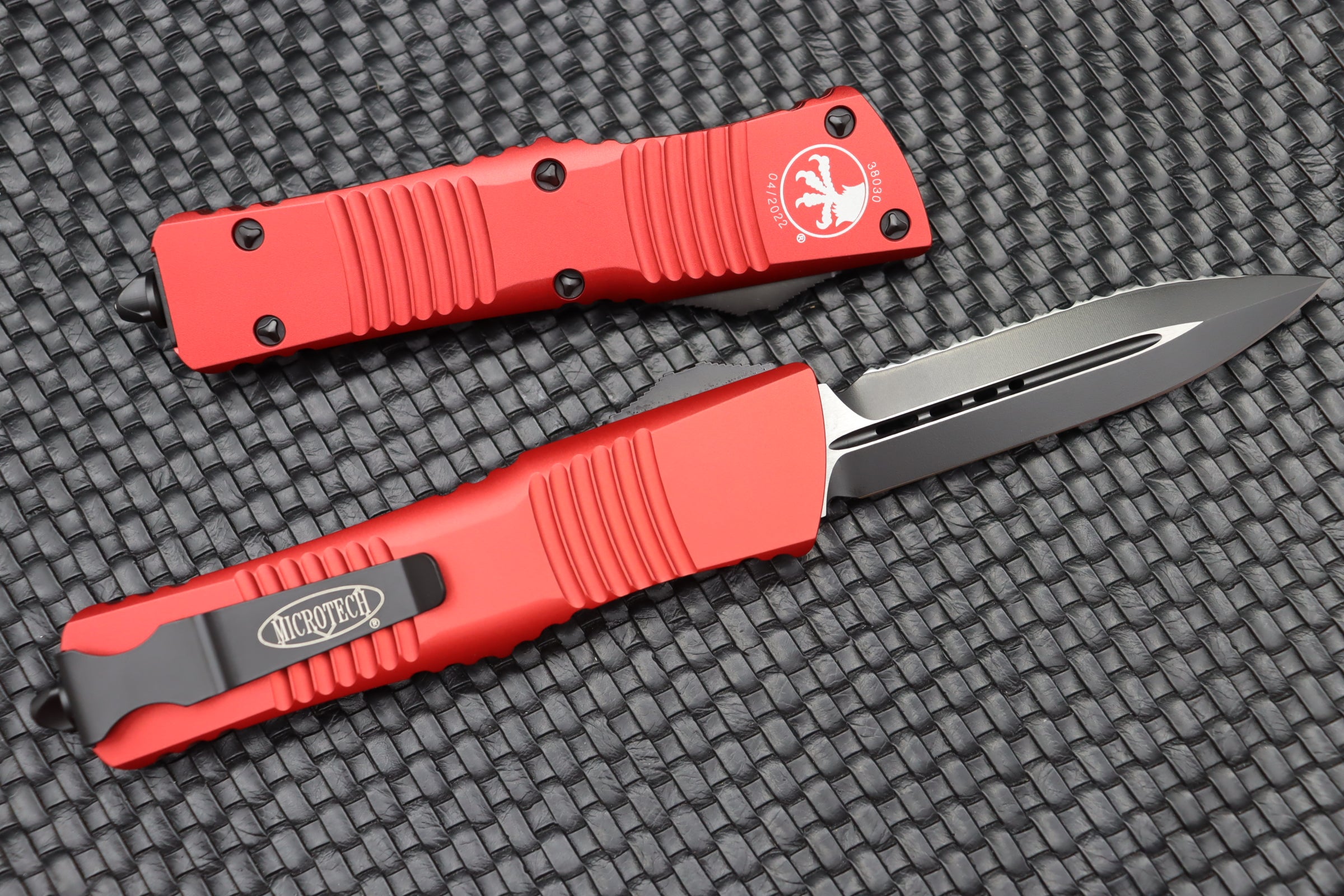 Microtech Combat Troodon Double Edge Black Full Serrated & Red 142-3RD