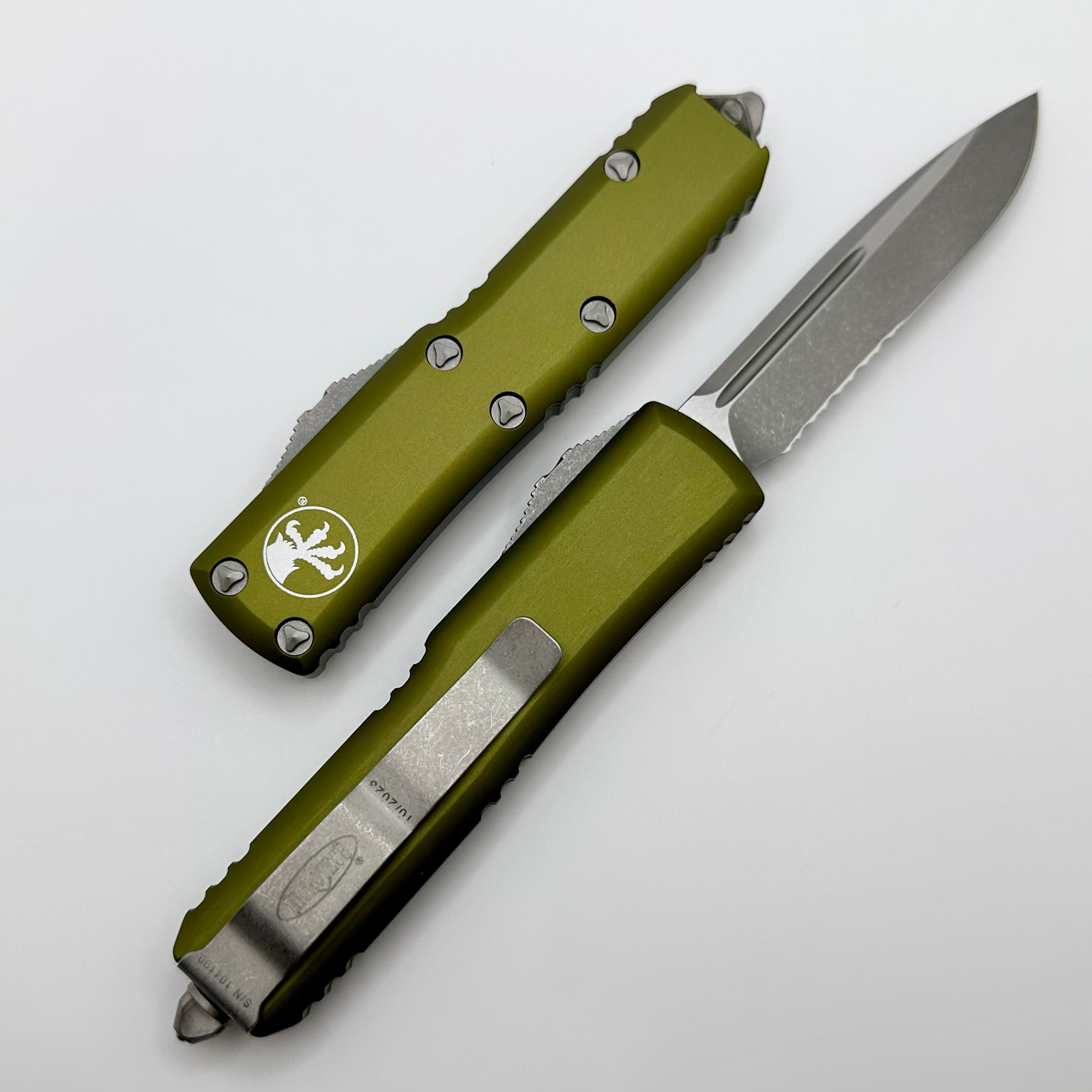 Microtech UTX-85 Single Edge Partial Serrated Apocalyptic & OD Green 231-11APOD