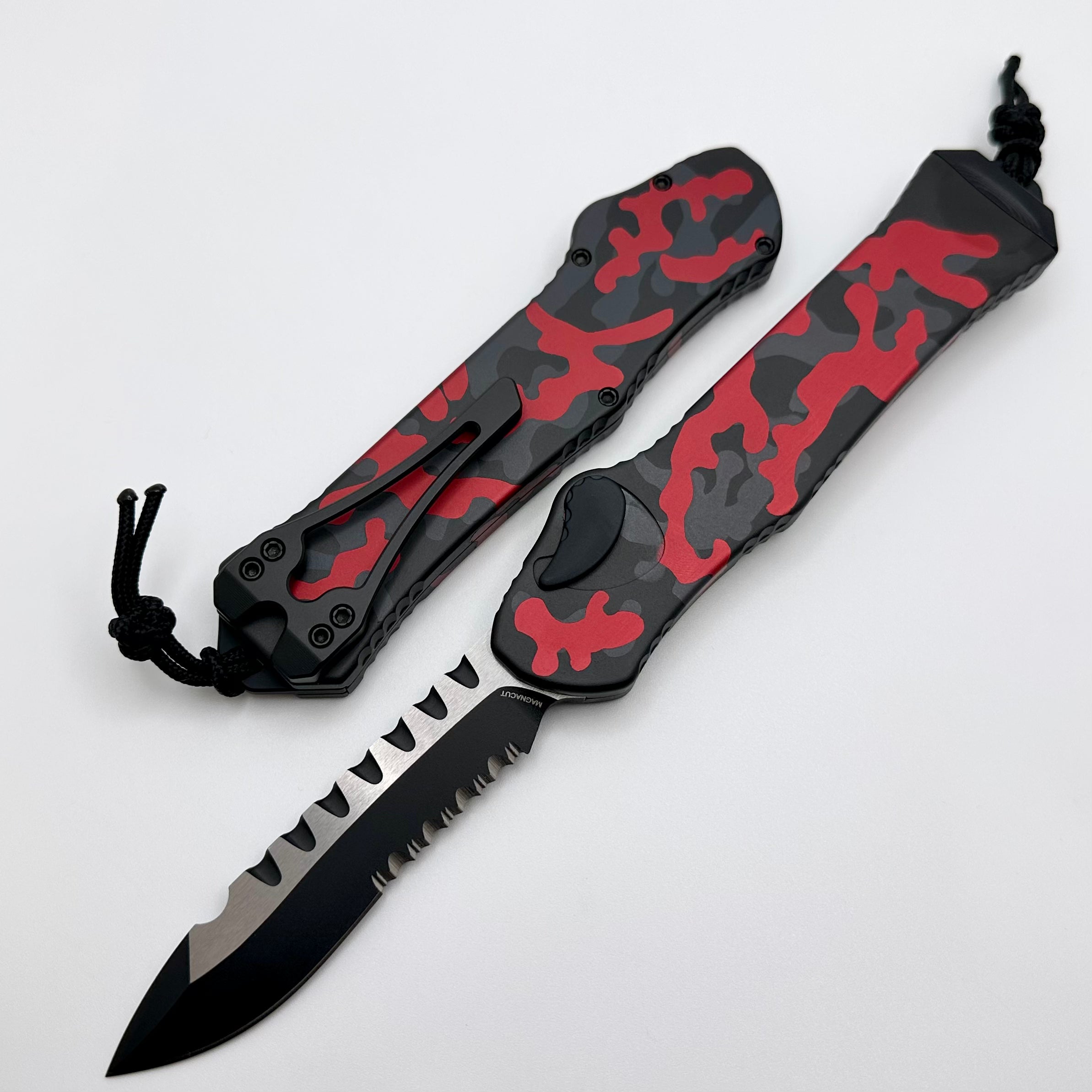 Heretic Hydra V3 Red Camo Aluminum Handle & Two Tone Cerakote Recurve Serrated MagnaCut H008-10B-RCAMO