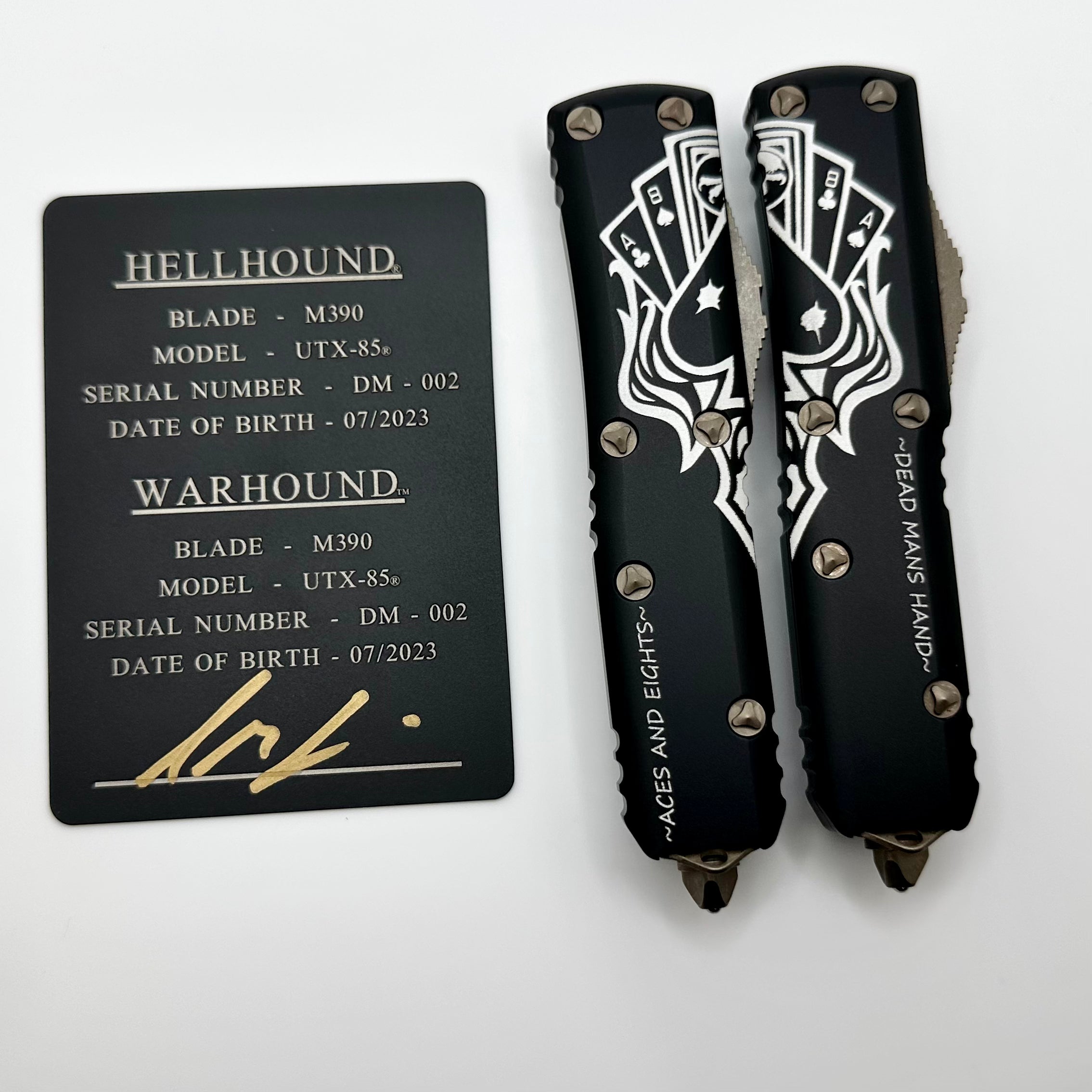 Microtech UTX-85 S/N 002 Dead Man's Hand Hellhound & Warhound Set Signature Series Bronze Apocalyptic Standard 719-13SETDMS