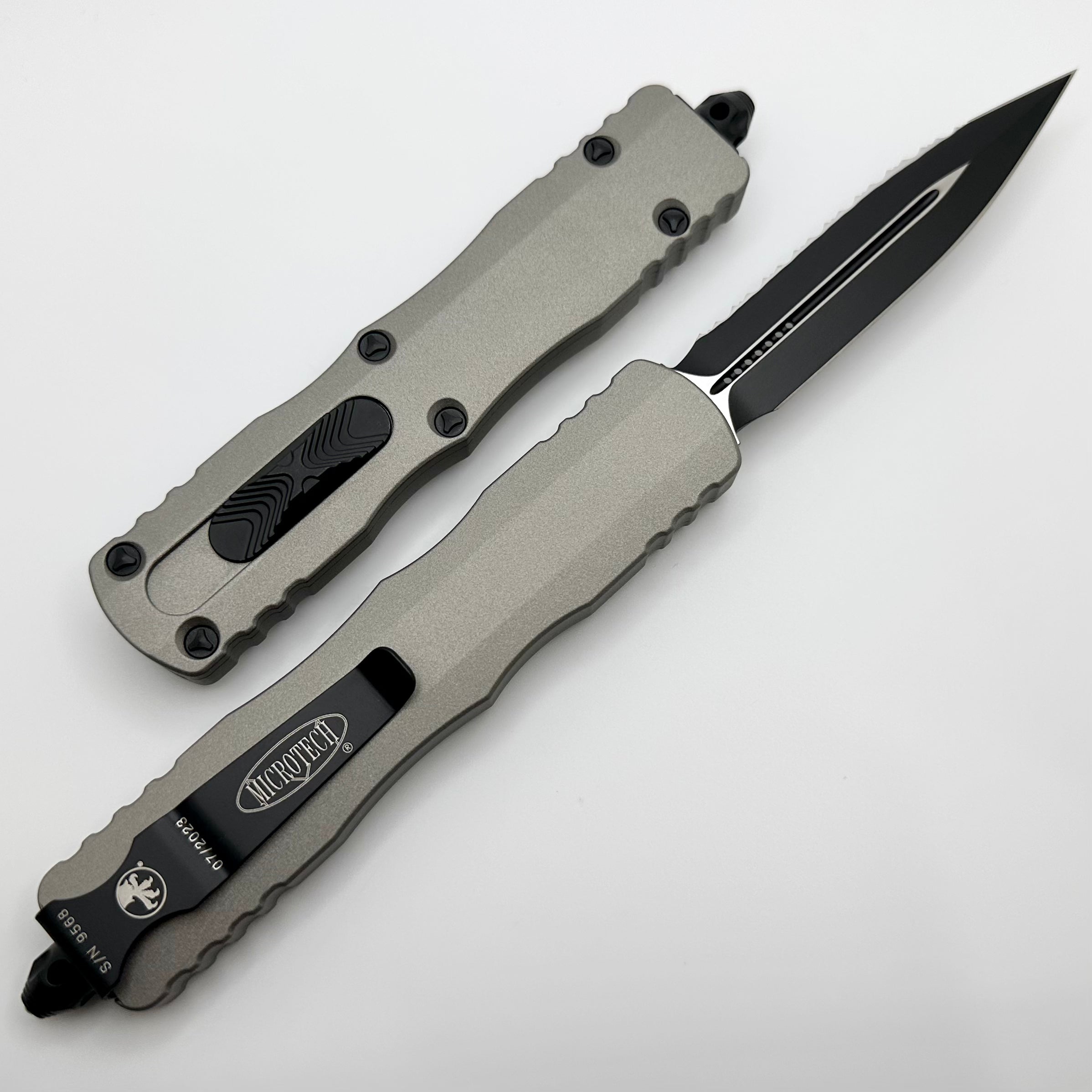 Microtech Dirac Delta Double Edge Full Serrated “Titanium Colored” Gray Standard 227-3TG