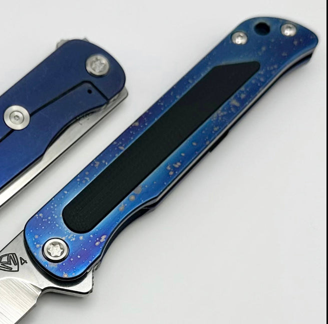 Medford T-Bone Flamed/Blue Titanium Framelock Flipper w/ Black G-10 Inlay w/ Tumbled S45VN Blade