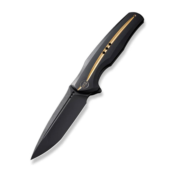 We Knife 601X Black w/ Golden Groove Handle & Black Stonewash 20CV WE01J-1