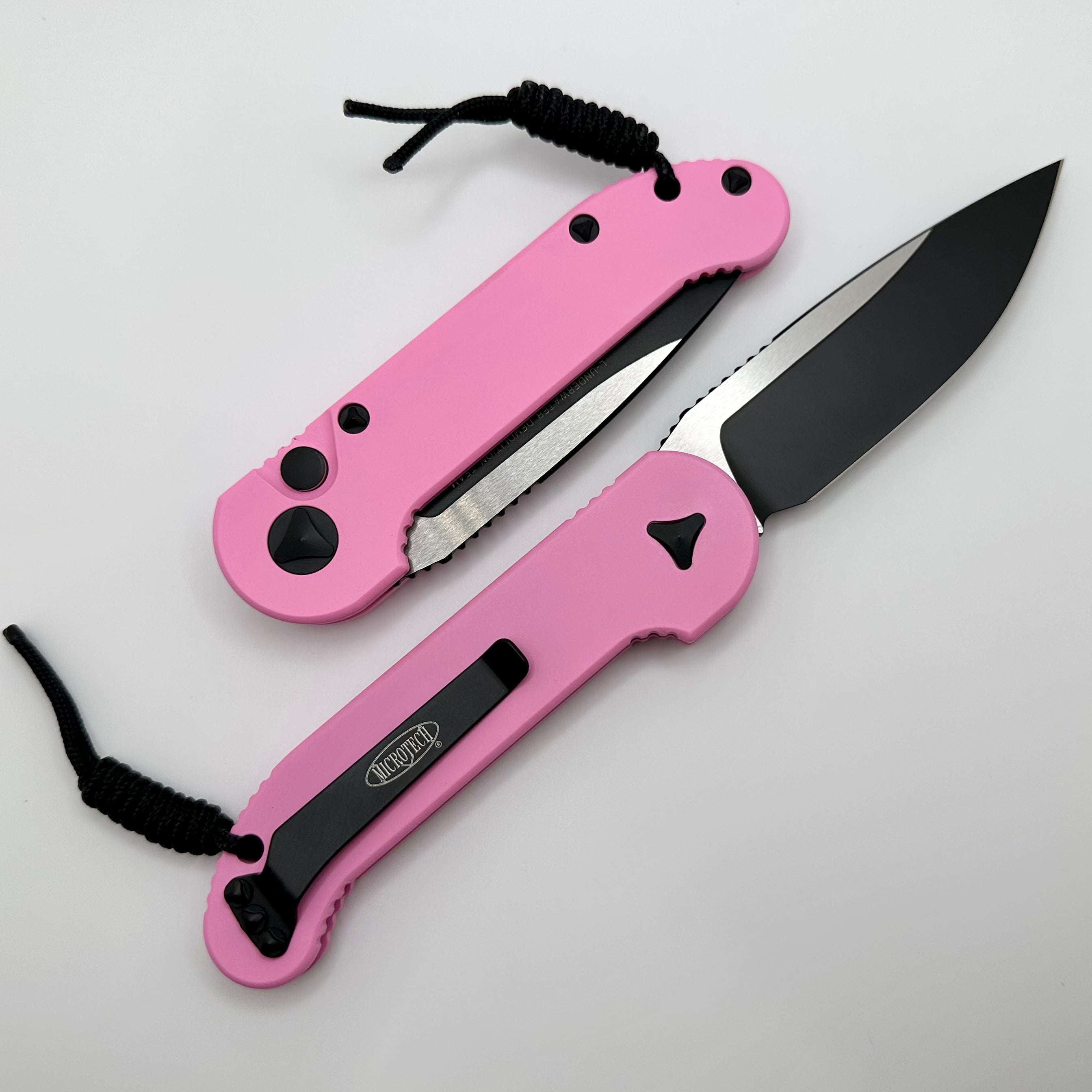 Microtech L.U.D.T Smooth Blasted Pink Handle & Two Tone Black 135S-1BPK