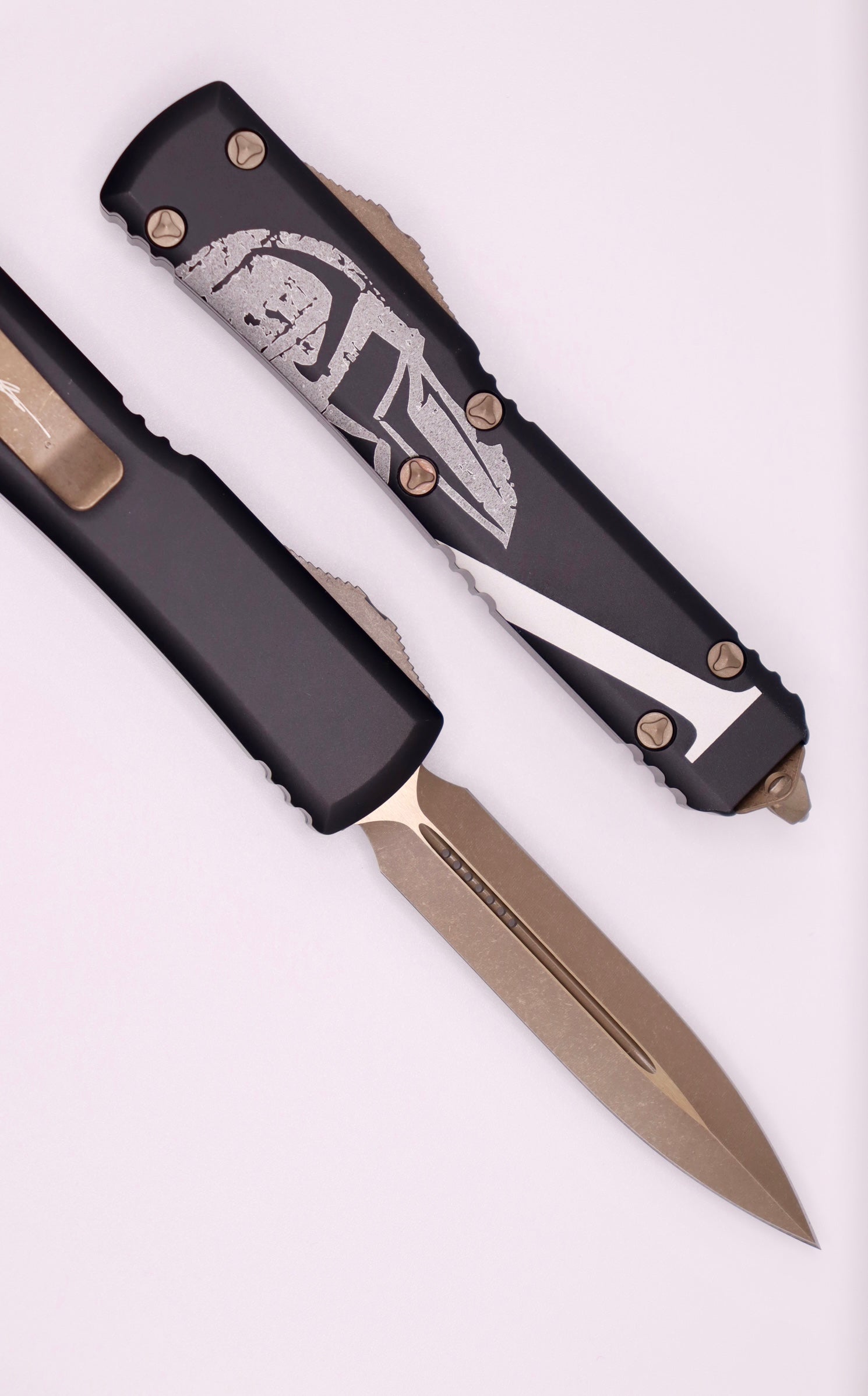 Microtech Ultratech Molon Labe Double Edge Bronze Apocalyptic & Black/Bronze Signature Series 122-13MLS