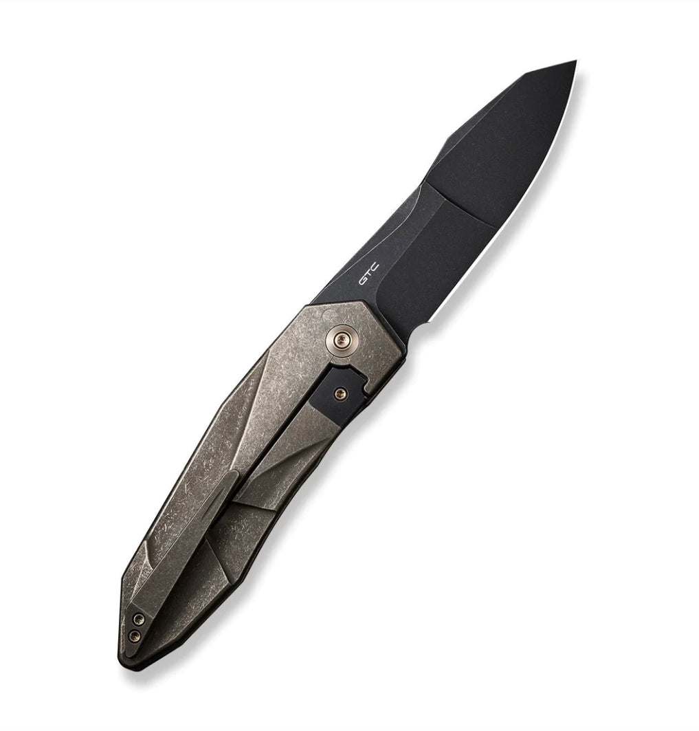 We Knife Solid Flipper Bronze Integral Titanium Handle & Black Stonewash 20CV WE22028-3