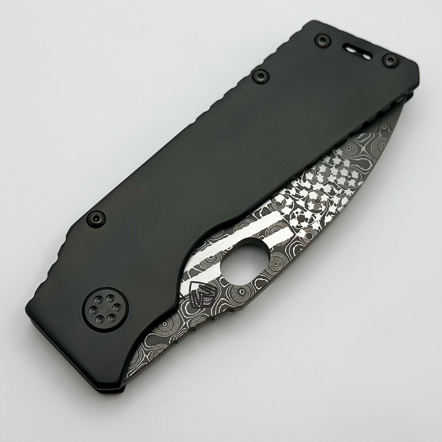 Medford TFF-1 Chad Nichols Damascus USA Flag/MKT w/ DLC Contoured Handles & Black Hardware