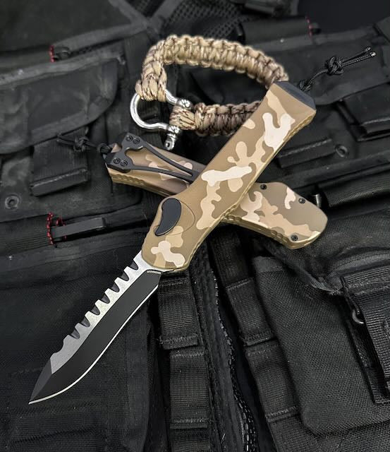 Heretic Hydra V3 Tan Camo Aluminum Handle & Two Tone Cerakote Recurve MagnaCut H008-10A-TCAMO