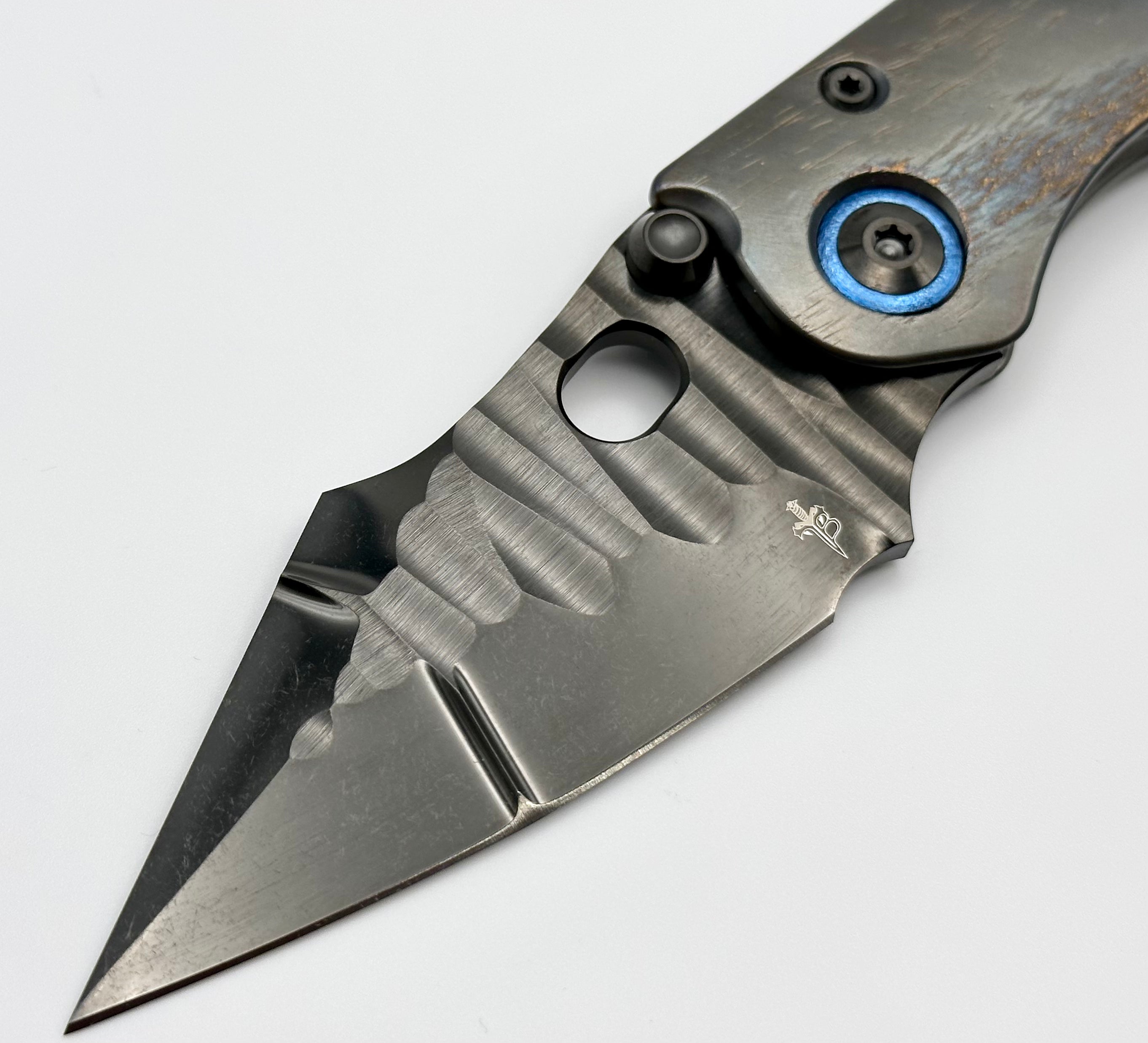 Marfione Custom Knives & Borka Blades Stitch w/ DLC Cracked Diamond Wash Rocked Double Star Grind M390 & Cosmic Titanium