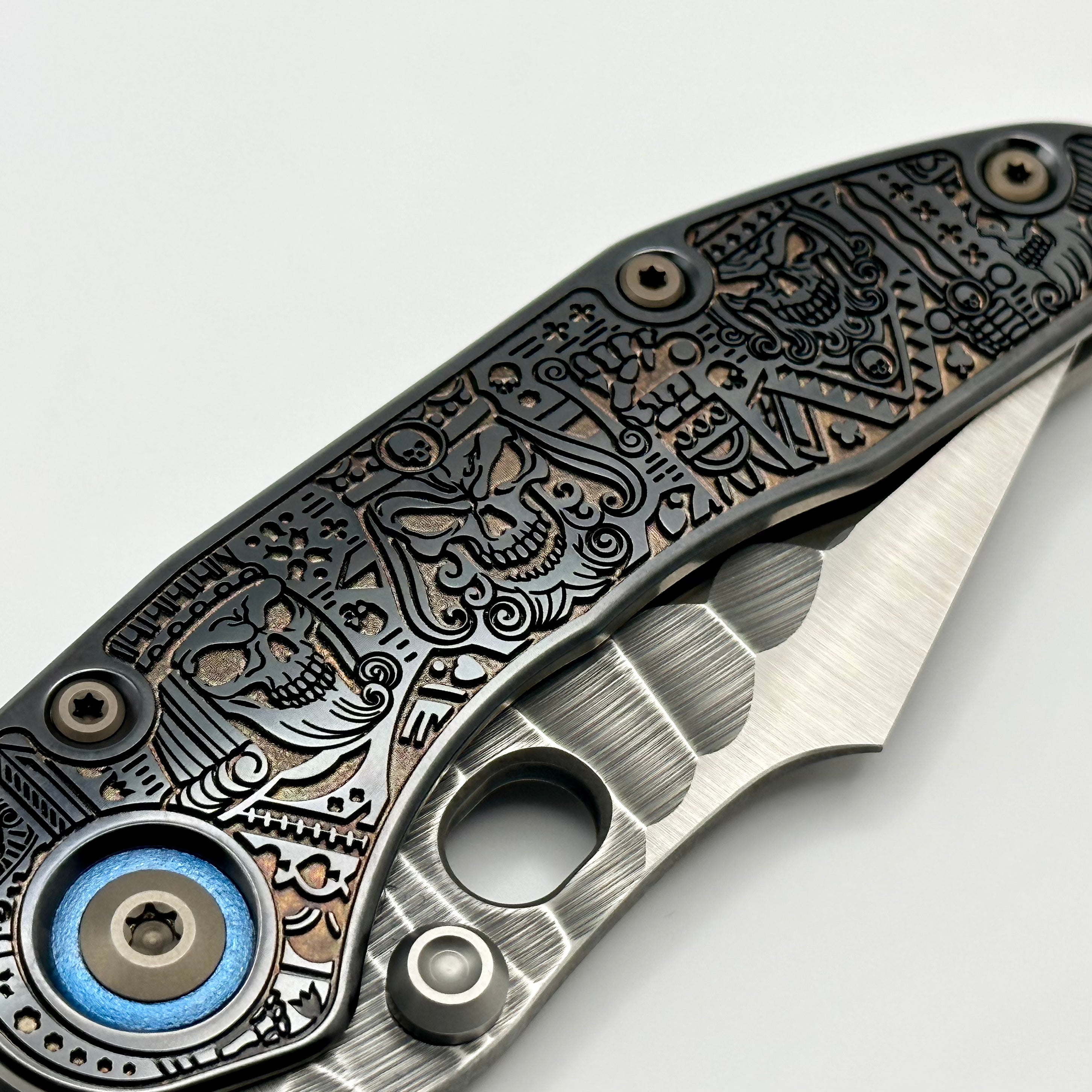 Borka Blades Custom Black Hula Rootbeer Kingsman Stitch w/ Rock Grind & Rocked Backspacer w/ Bronzed Hardware & Blue Collars