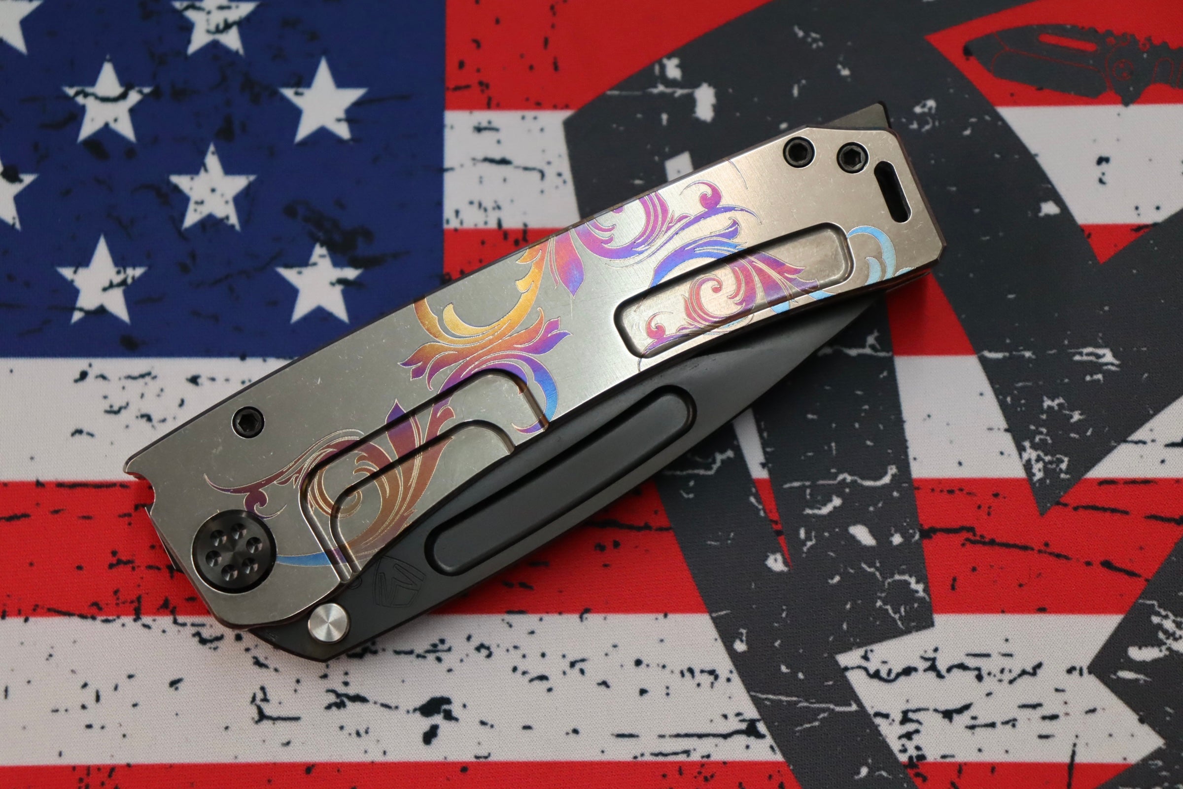 Medford Marauder H S35 PVD Drop Point & Tumbled Filigree Handles w/ PVD Hardware/Clip/Breaker