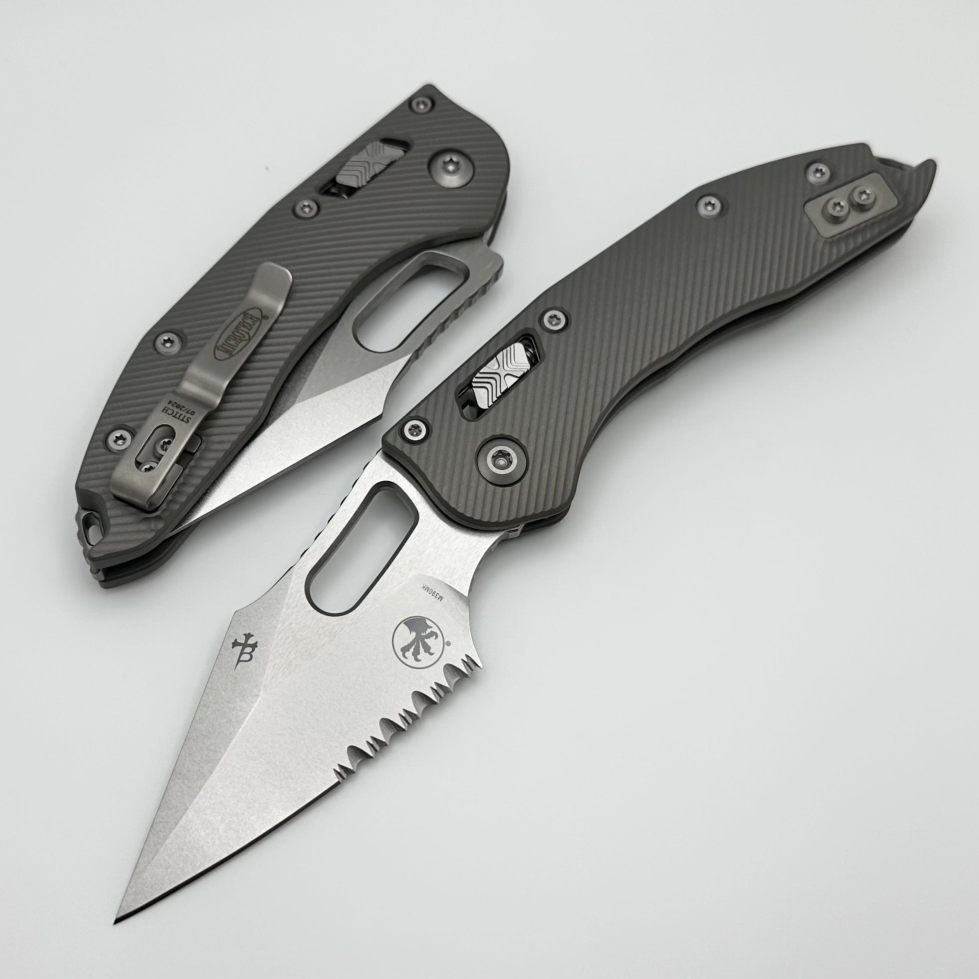 Microtech Knives Manual Stitch RAM LOK Fluted Natural Clear Aluminum Handles w/ Stonewash P/S M390MK 169RL-11FLNC