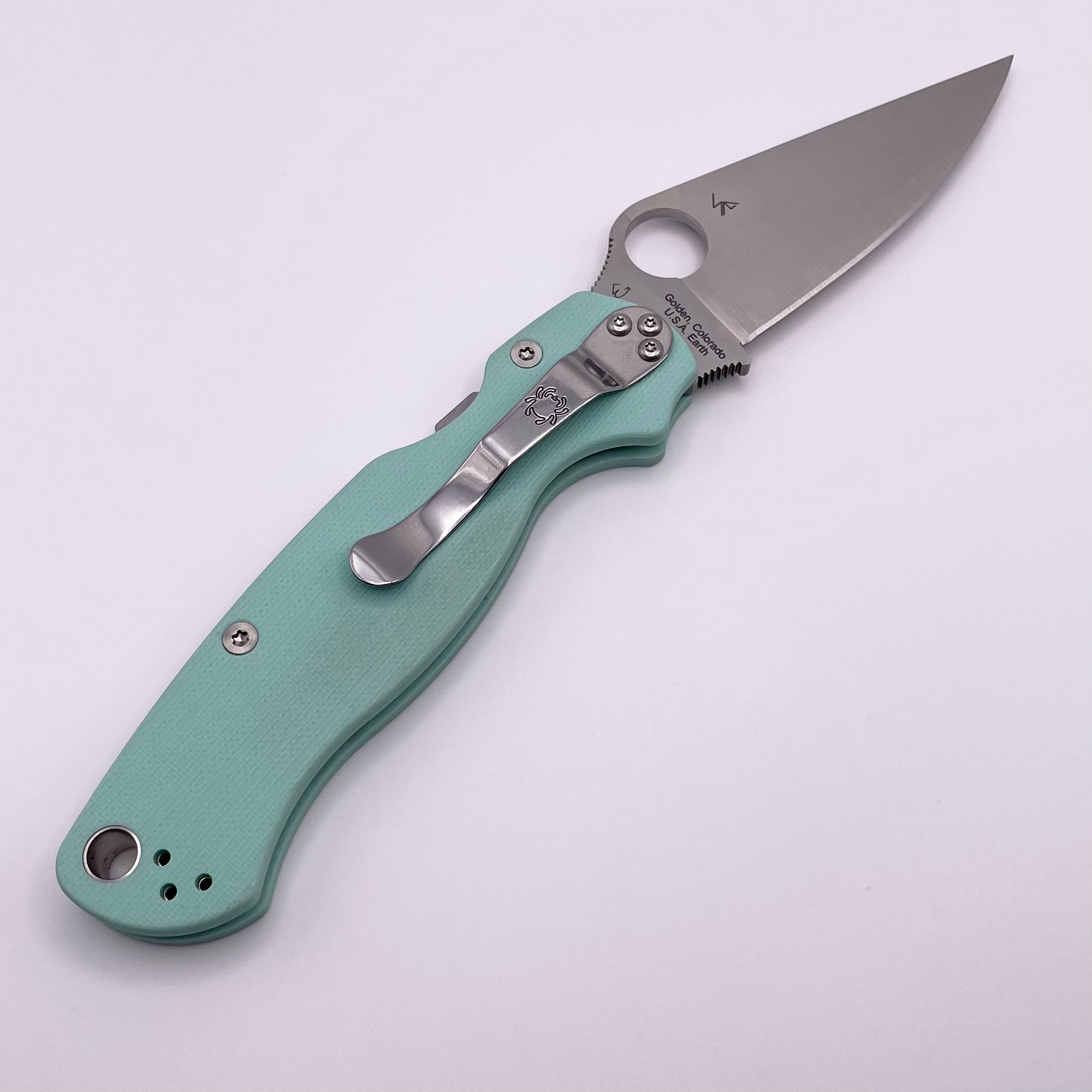 Spyderco Knives Paramilitary 2 PM2 Teal G-10 & S90V Distributor Exclusive C81GPTL2 Pre Owned