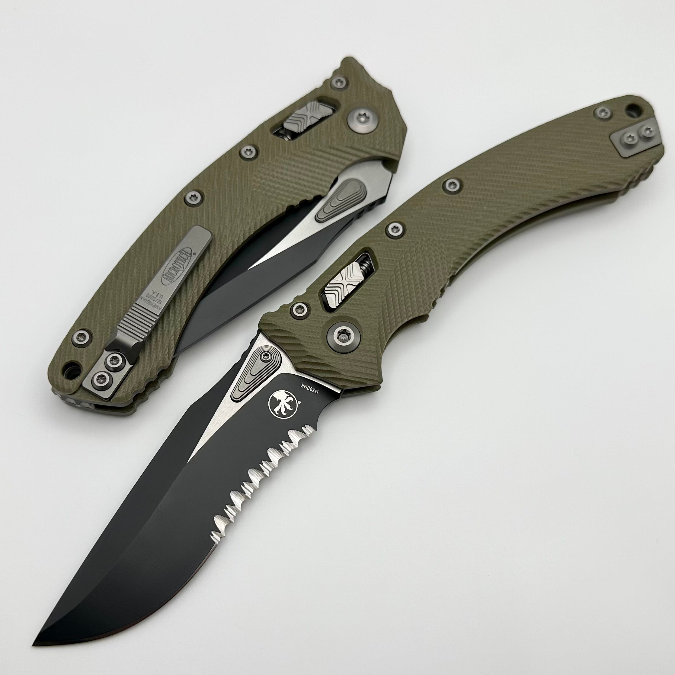 Microtech Amphibian RAM LOK OD Green Fluted G-10 & Black Partial Serrated M390MK 137RL-2FLGTOD