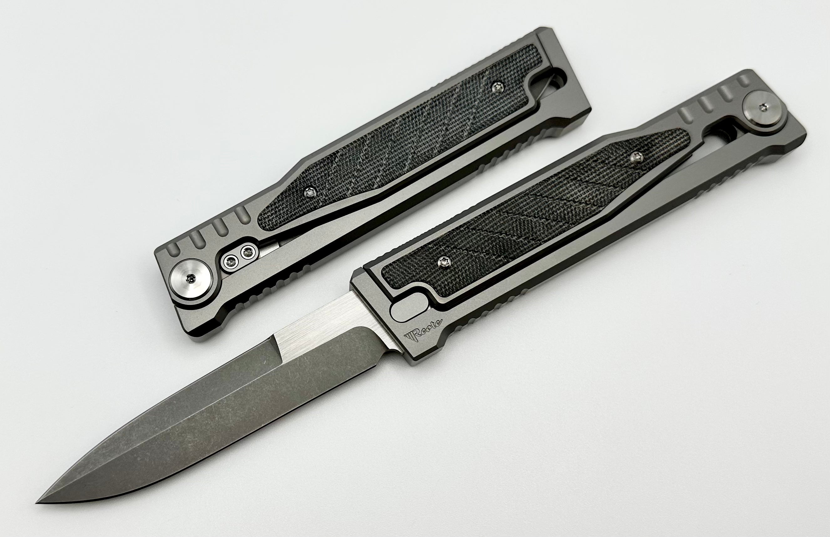 Reate EXO Exoskeleton Design Titanium/Black Micarta & CPM-3V Double Edge