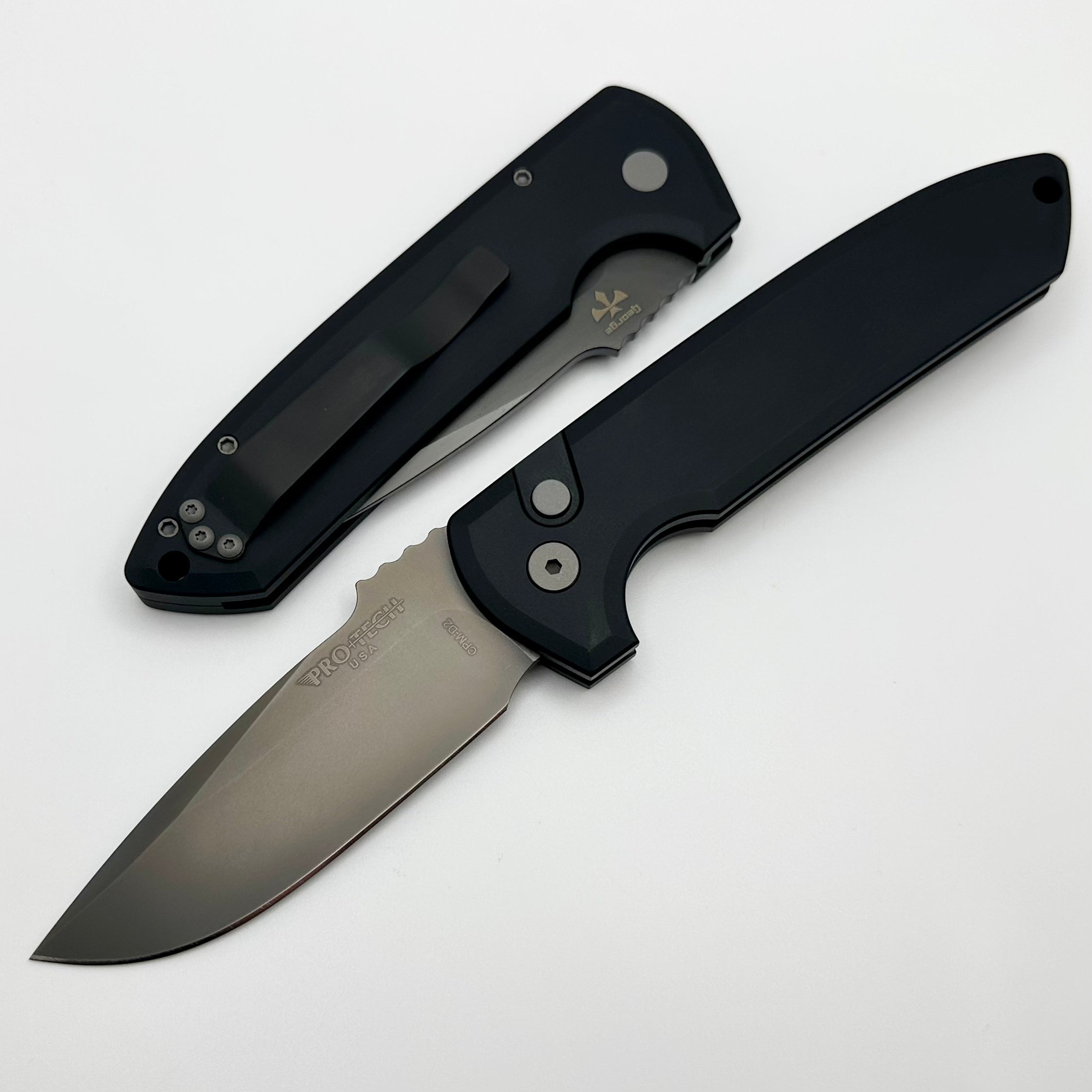 Pro-Tech Les George Rockeye Black Handle & Smokey Grey DLC CPM-D2 LG321-D2