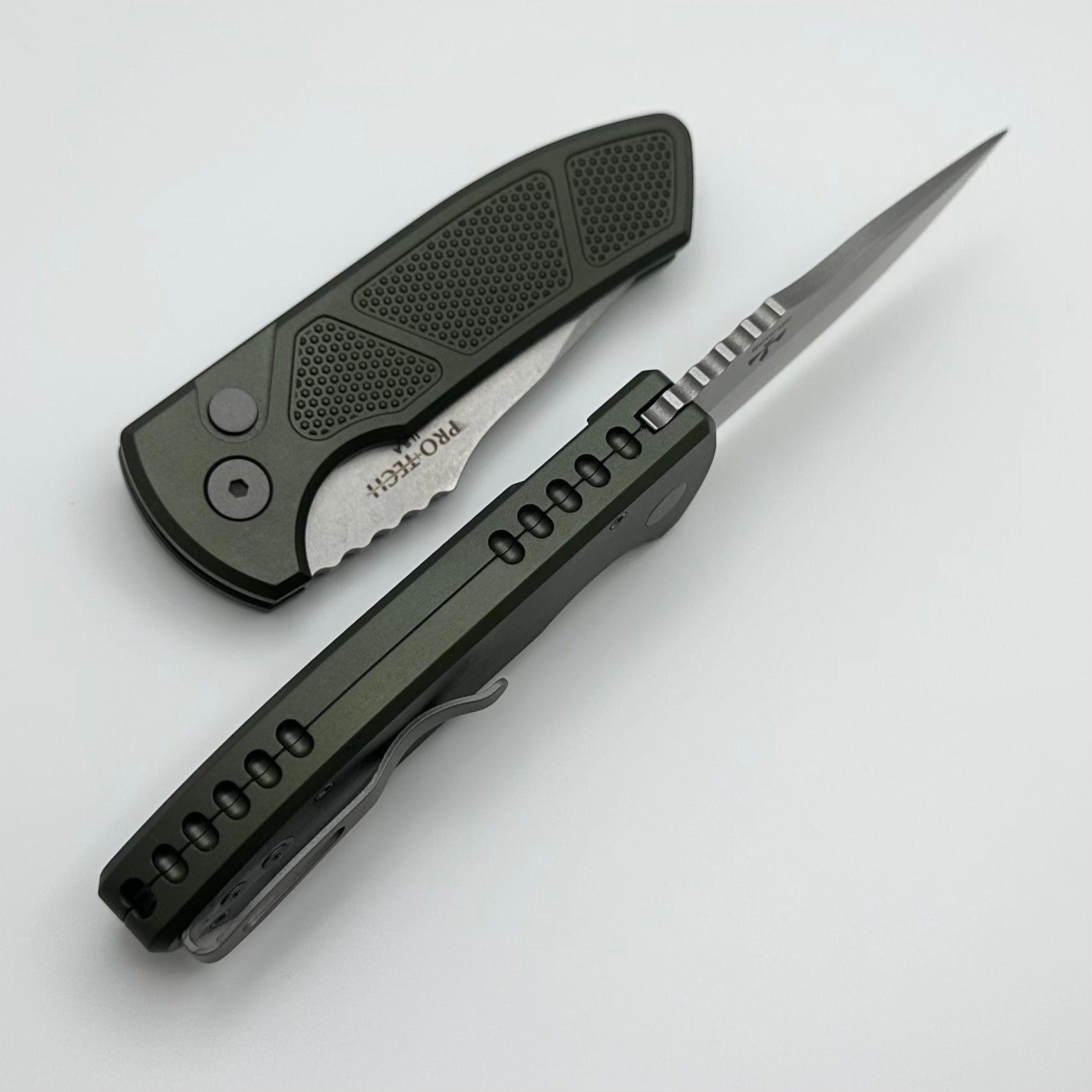 Pro-Tech SBR Short Bladed Rockeye Green Knurled Aluminum Handle & Stonewash S35 Blade LG405-Green