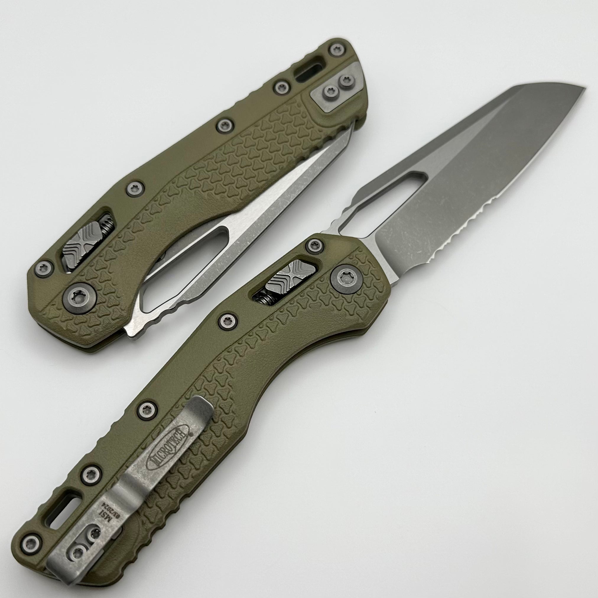 Microtech Knives MSI RAM LOK OD Green Polymer Injection Molded & Apocalyptic Partial Serrated M390MK 210T-11APPMOD