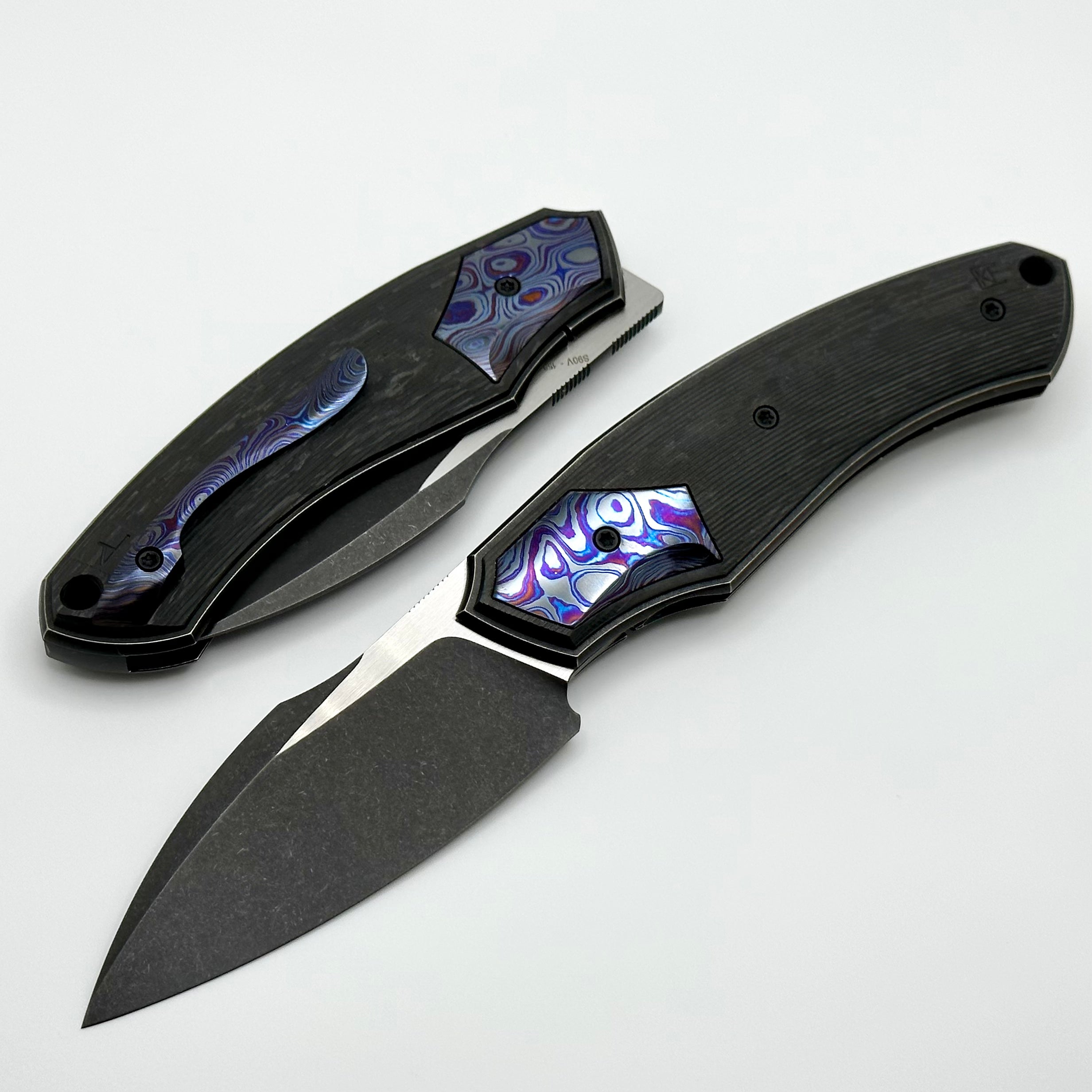 Custom Knife Factory Davless Carbon Fiber & ZircuTi w/ Two Tone Blackwash S90V