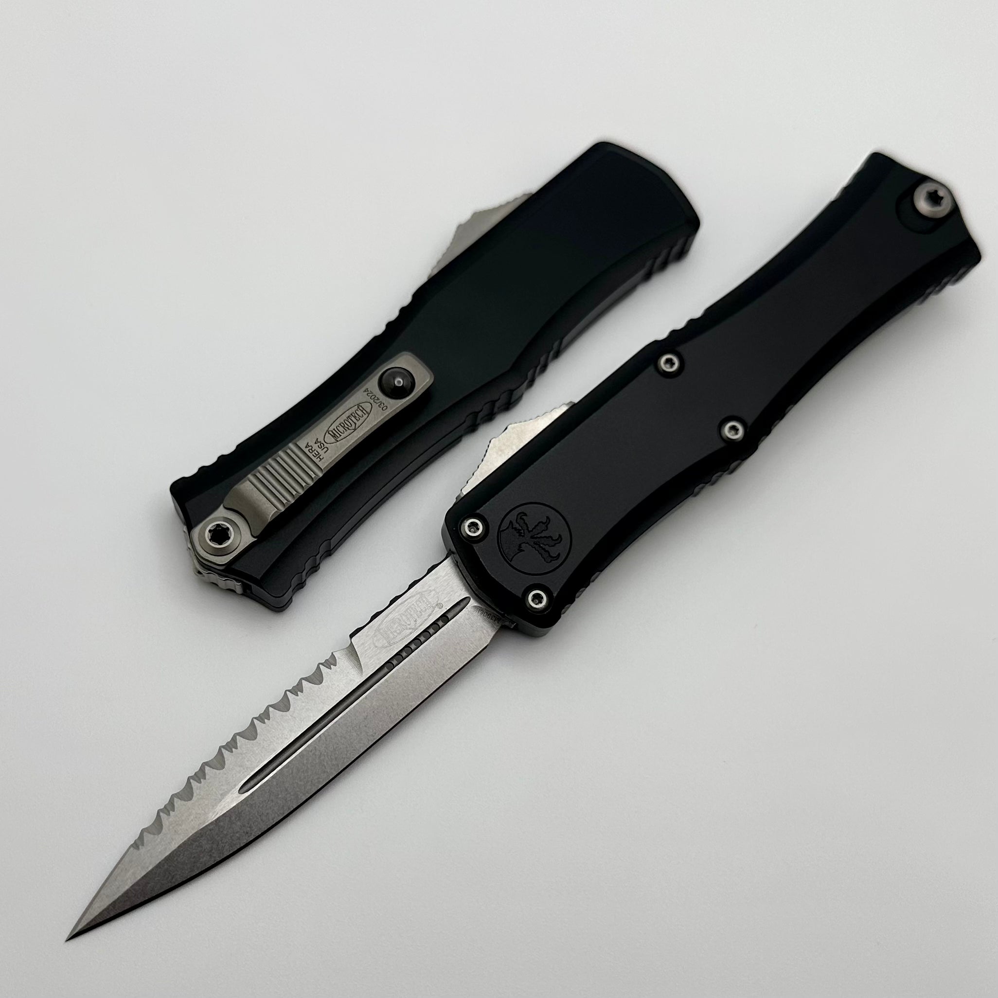 Microtech Knives Mini Hera Full Serrated Stonewash Bayonet M390MK w/ Black Handle 1701M-12