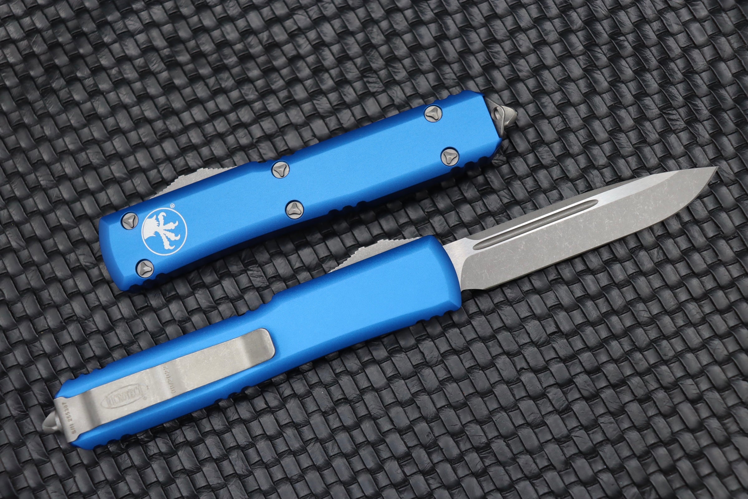 Microtech Ultratech Single Edge Apocalyptic & Blue 121-10APBL