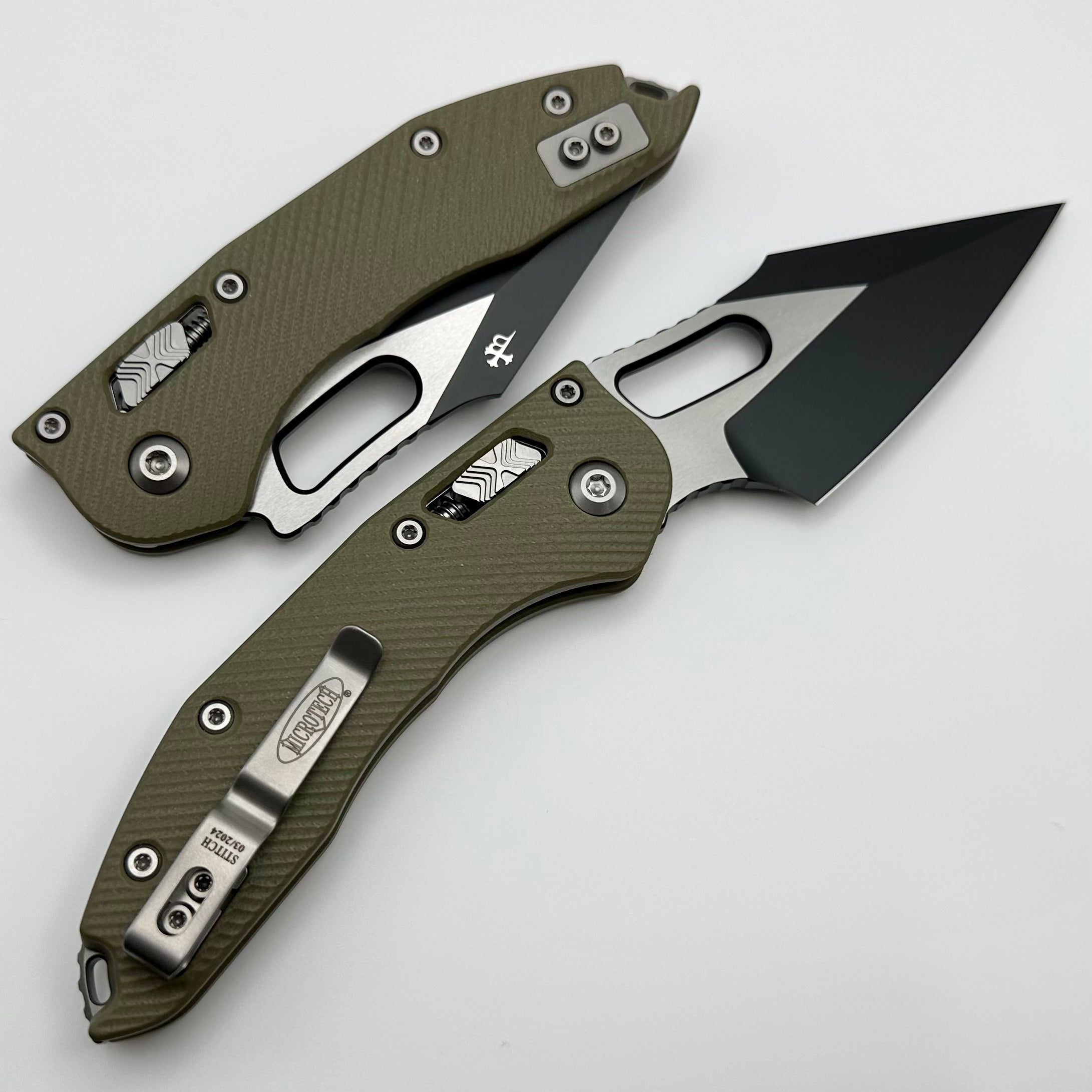 Microtech Knives Manual Stitch RAM LOK Fluted OD Green G-10 & Two Tone Black M390MK 169RL-1FLGTOD