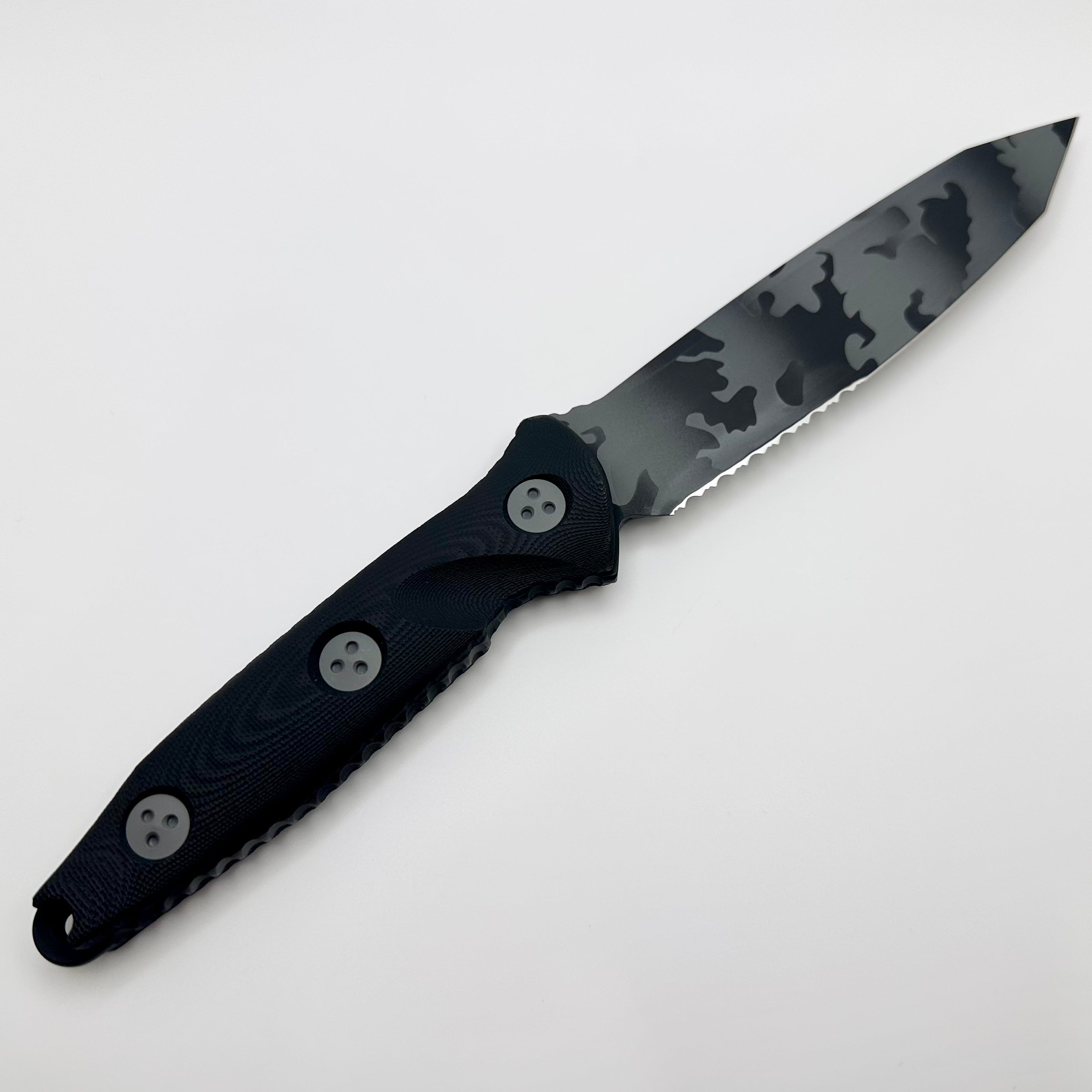 Microtech Socom Alpha Tanto Urban Camo Partial Serrated Signature Series 114-2UCS