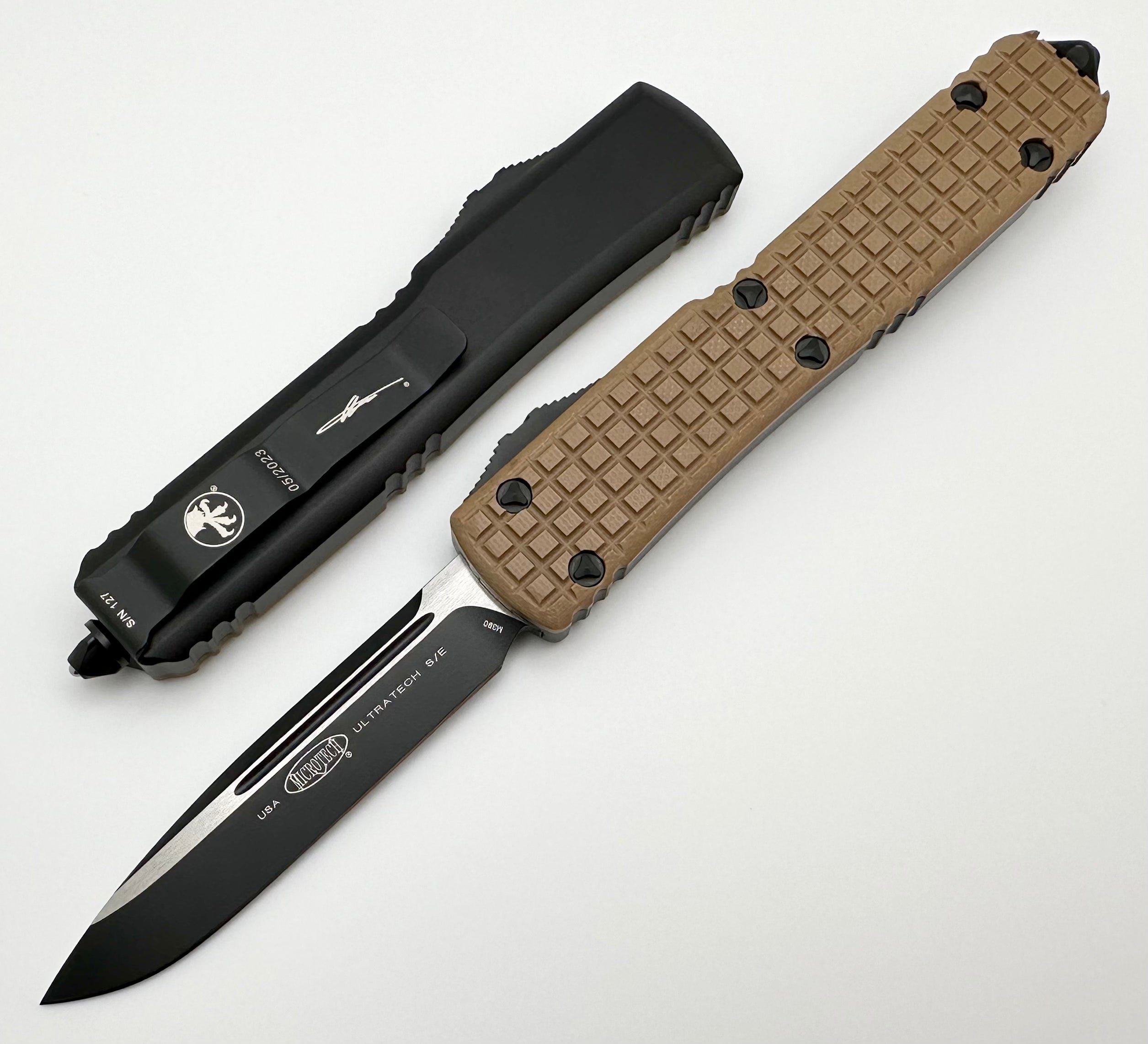 Microtech Ultratech Tan Frag G-10 Top Tactical Standard Signature Series 121-1FRGTTAS