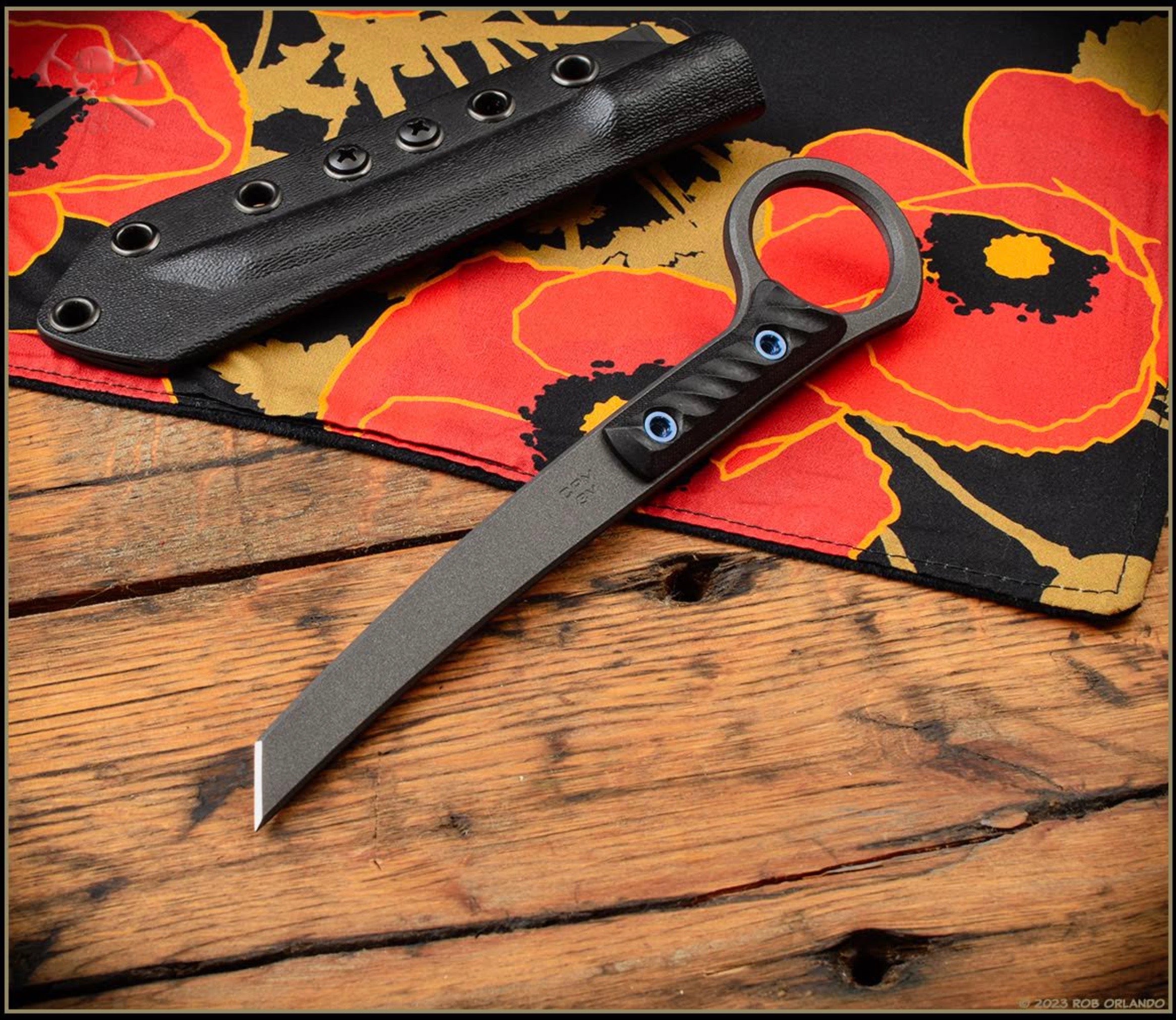 RMJ Tactical Stabby Guy Cobalt Cerakote CPM-3V & Black G-10 w/ Blue Hardware