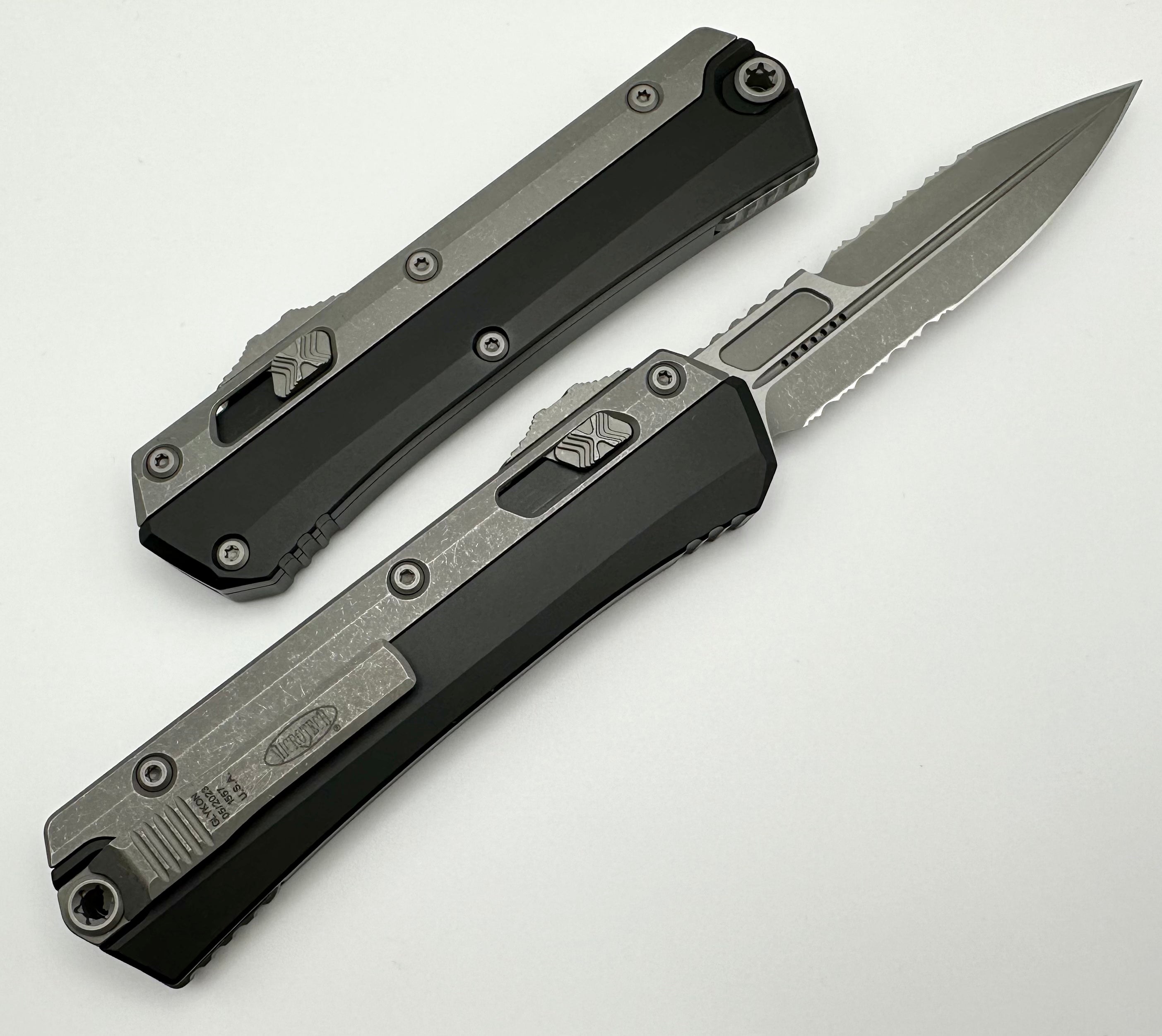 Microtech Glykon Apocalyptic Serrated Bayonet w/ Bead Blast Overlay 184-12AP