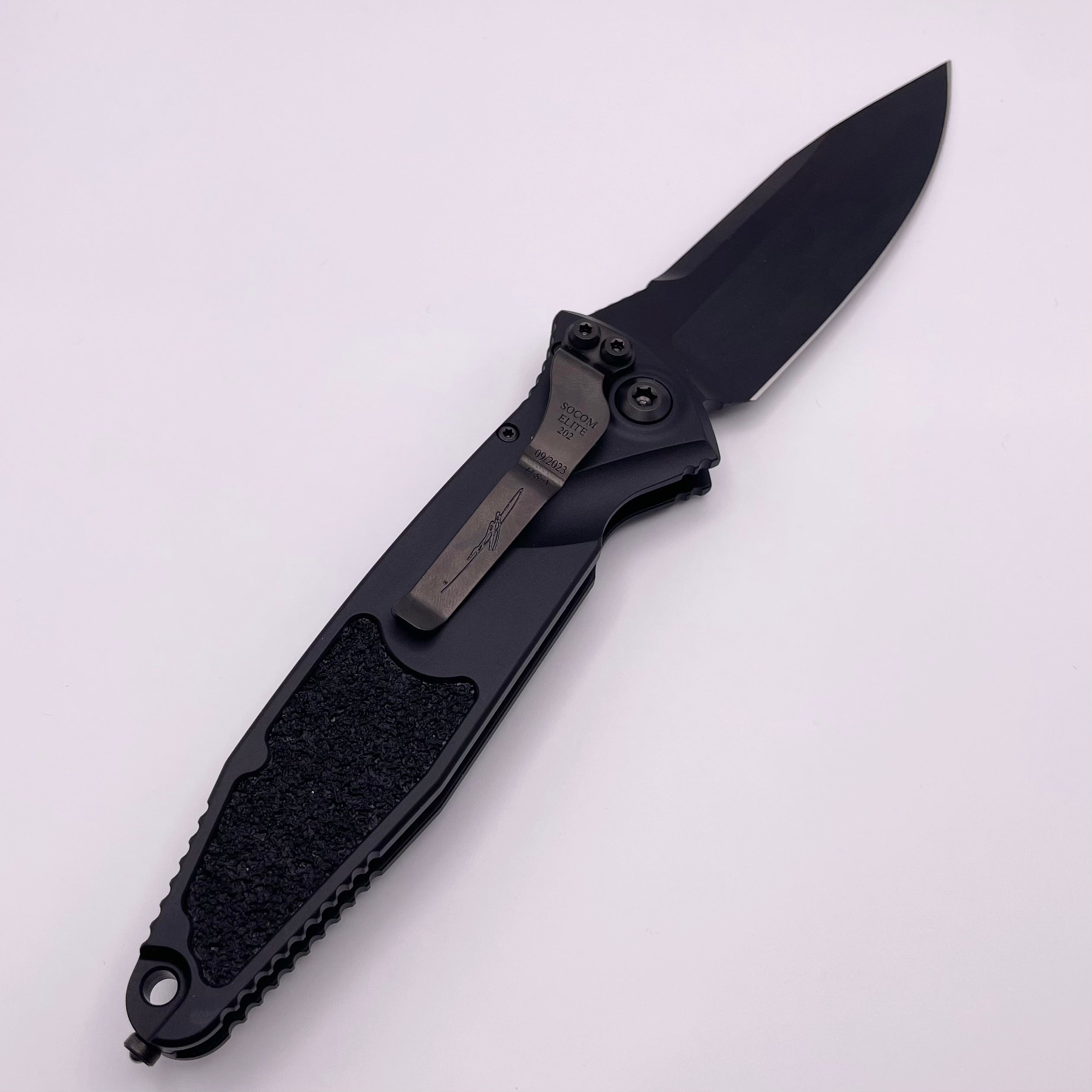 Pre Owned Microtech Socom Elite Shadow S/E DLC Deep Engraved Signature Series 160A-1DLCTSH ONE PER HOUSEHOLD